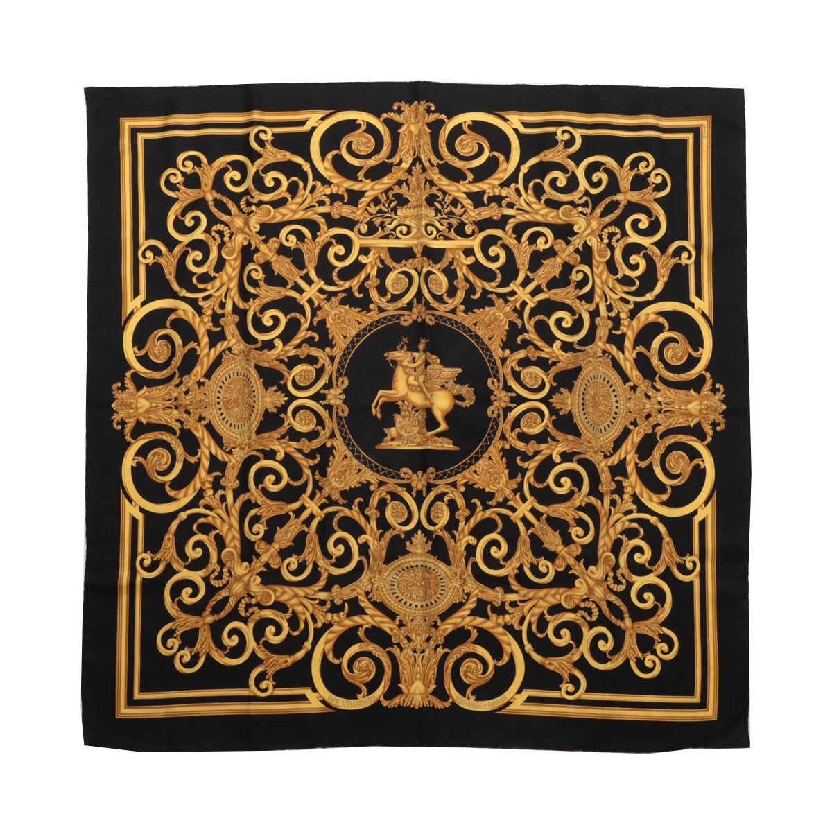 Hermès Carré 90 "LES TUILERIES" 100% Silk Scarf in Black x Gold