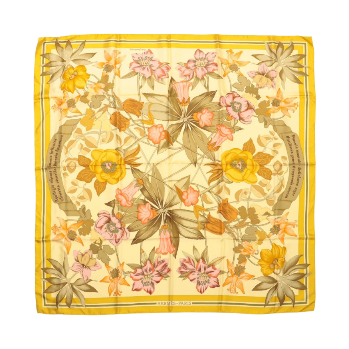Hermes Carré 90 "Fleurs d'Hellade" 100% Soie Foulard