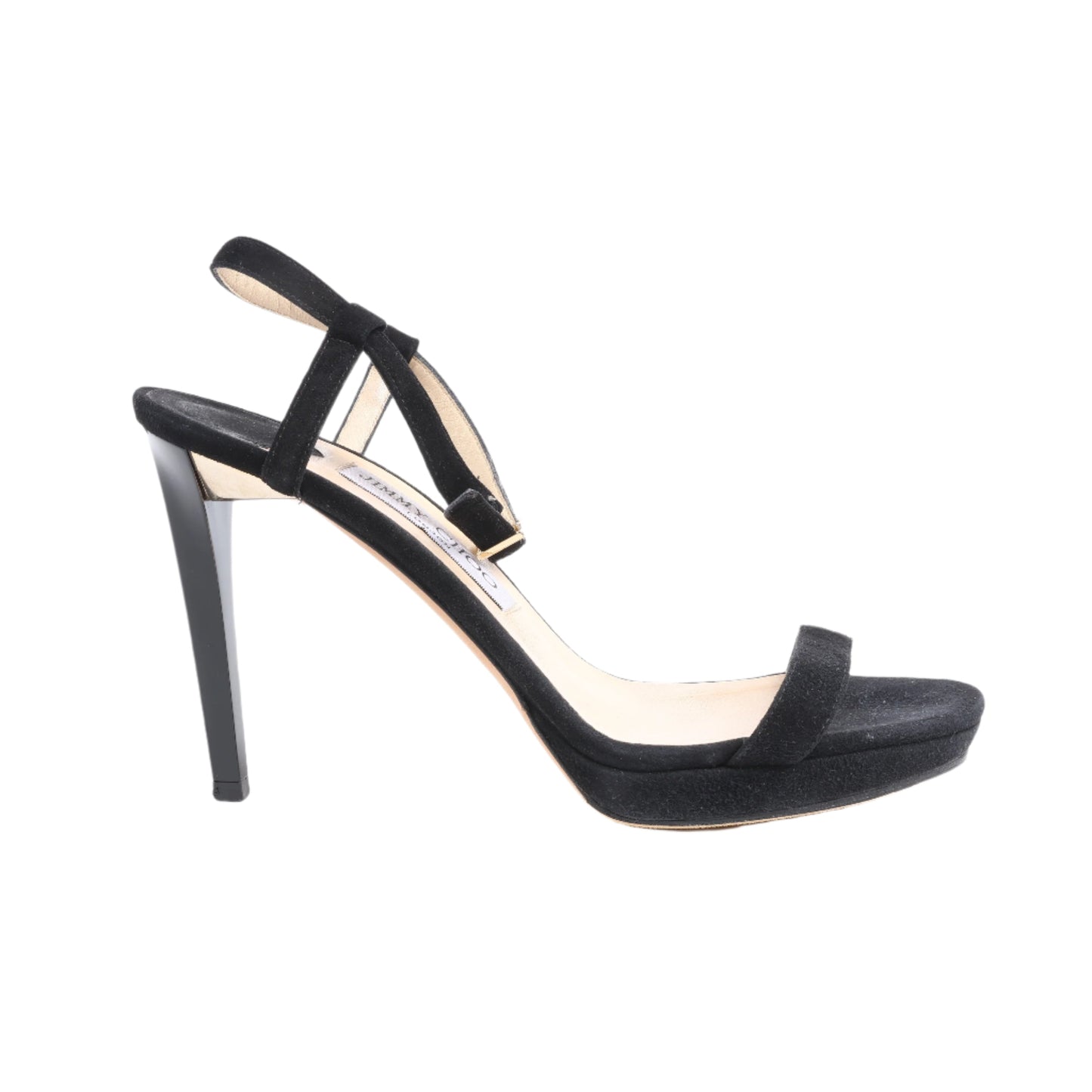 Jimmy Choo Satin Minny Ankle Strap Sandals in Black, Size 38.5 EU