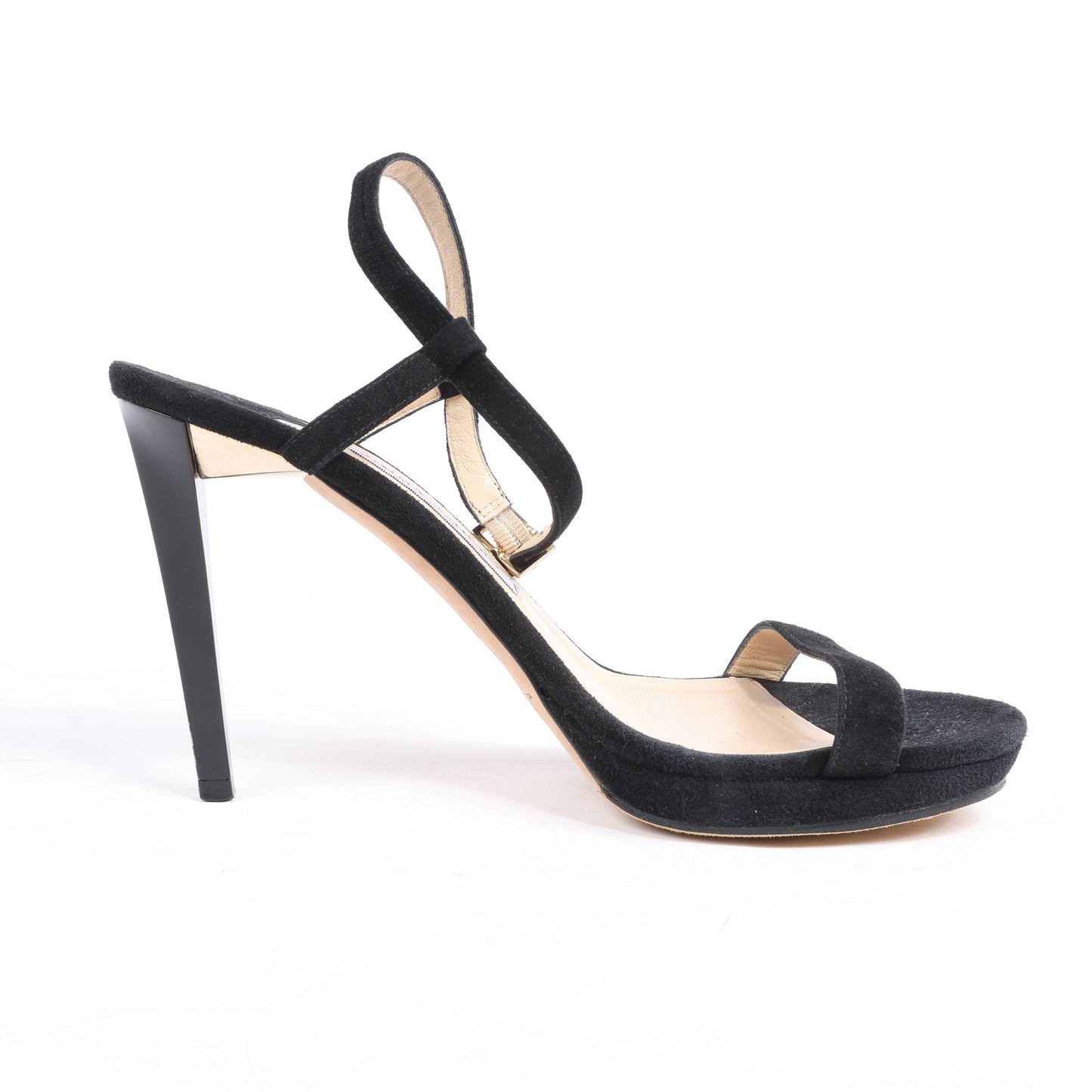 Jimmy Choo Satin Minny Ankle Strap Sandals in Black, Size 38.5 EU