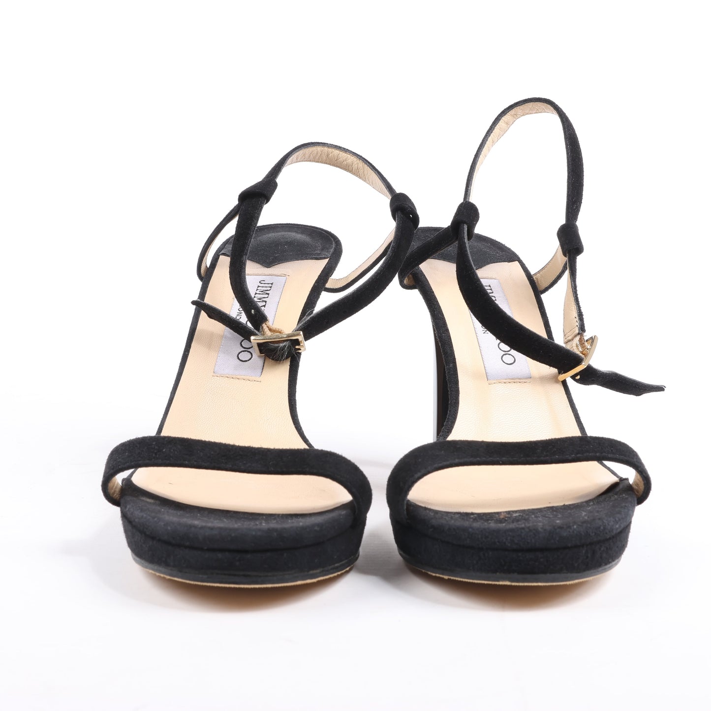 Jimmy Choo Satin Minny Ankle Strap Sandals in Black, Size 38.5 EU