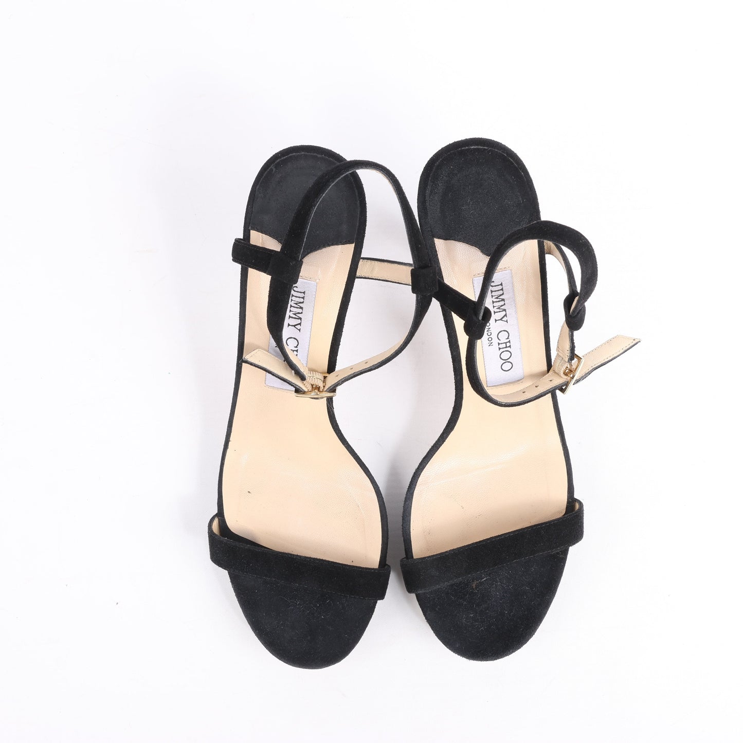 Jimmy Choo Satin Minny Ankle Strap Sandals in Black, Size 38.5 EU