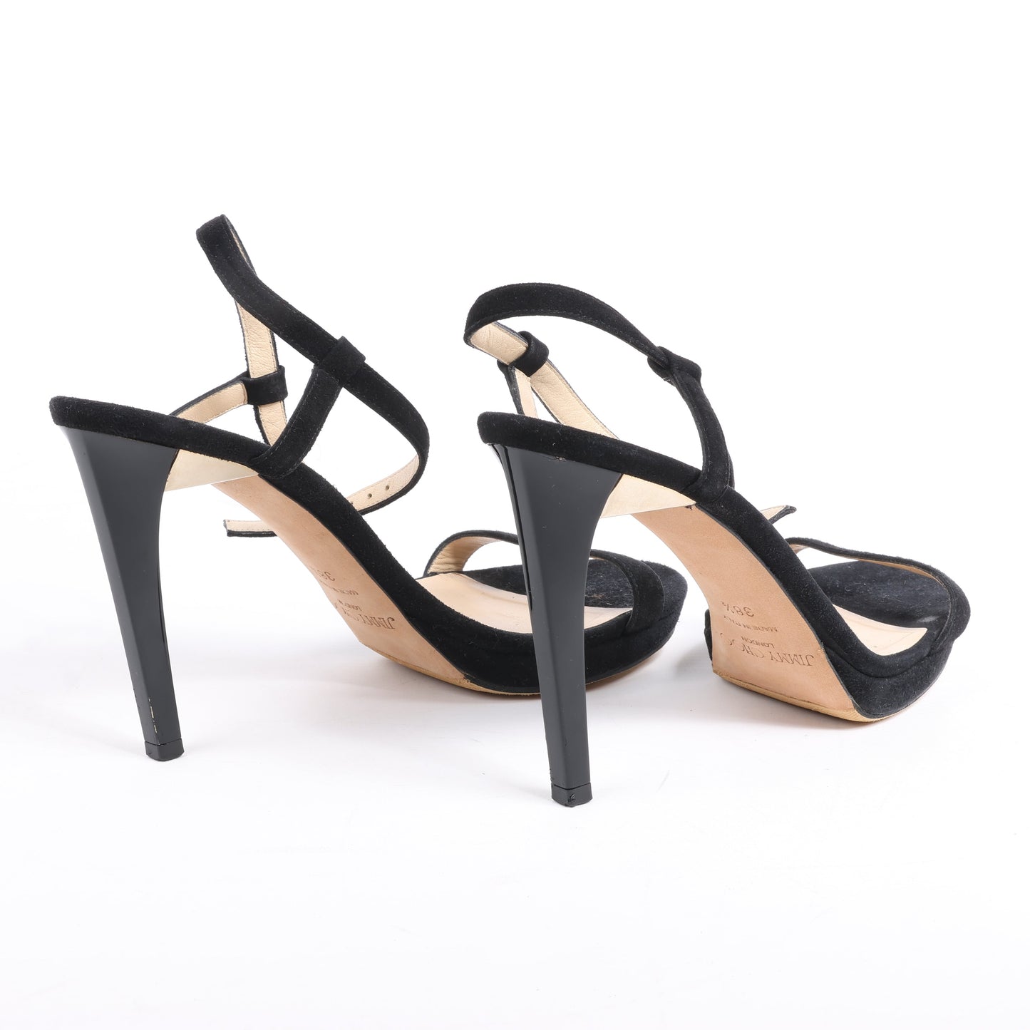 Jimmy Choo Satin Minny Ankle Strap Sandals in Black, Size 38.5 EU