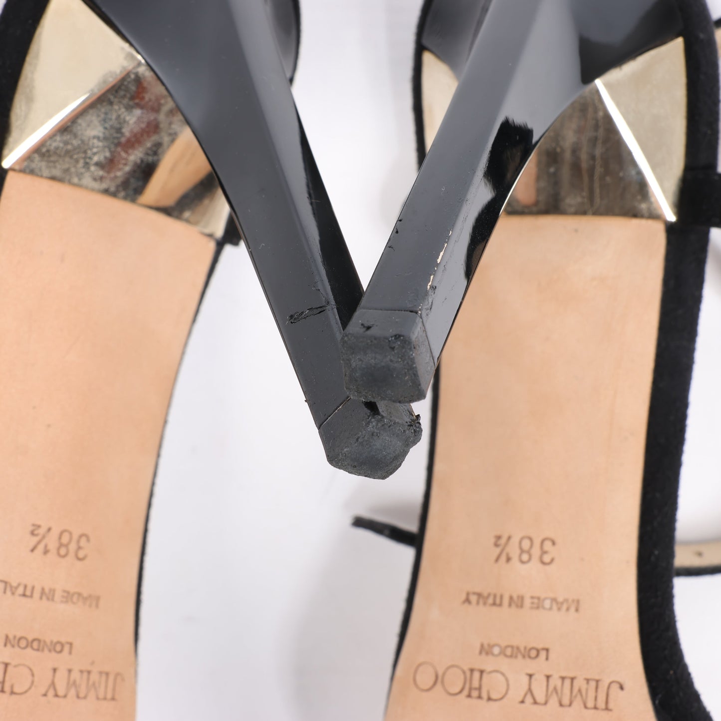 Jimmy Choo Satin Minny Ankle Strap Sandals in Black, Size 38.5 EU