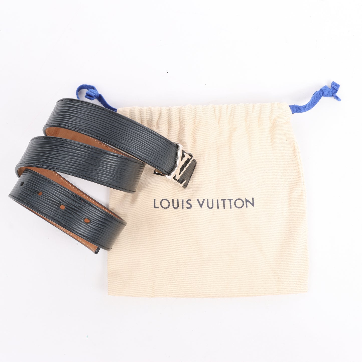 Ceinture Louis Vuitton en cuir épi LV Initiales 80 32 en noir