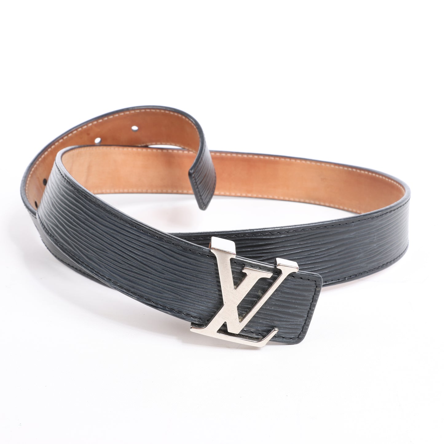 Ceinture Louis Vuitton en cuir épi LV Initiales 80 32 en noir