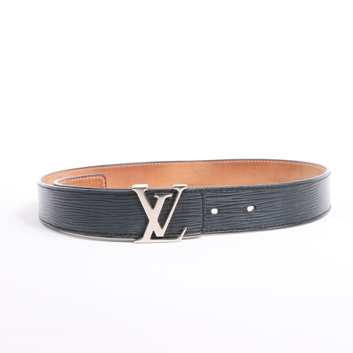 Ceinture Louis Vuitton en cuir épi LV Initiales 80 32 en noir