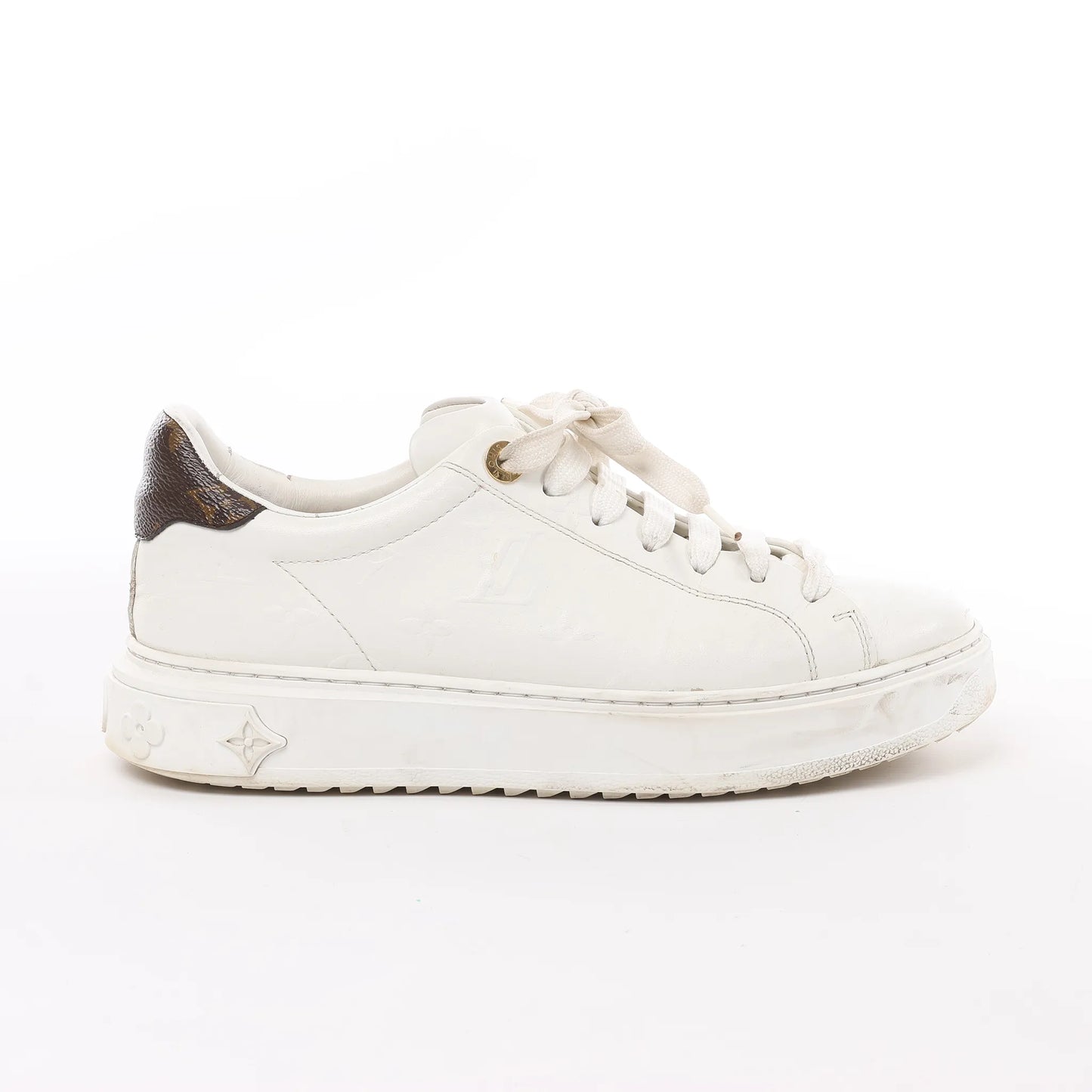 Louis Vuitton Leder-Monogramm Time Out Sneakers in Weiß, Größe 38 EU