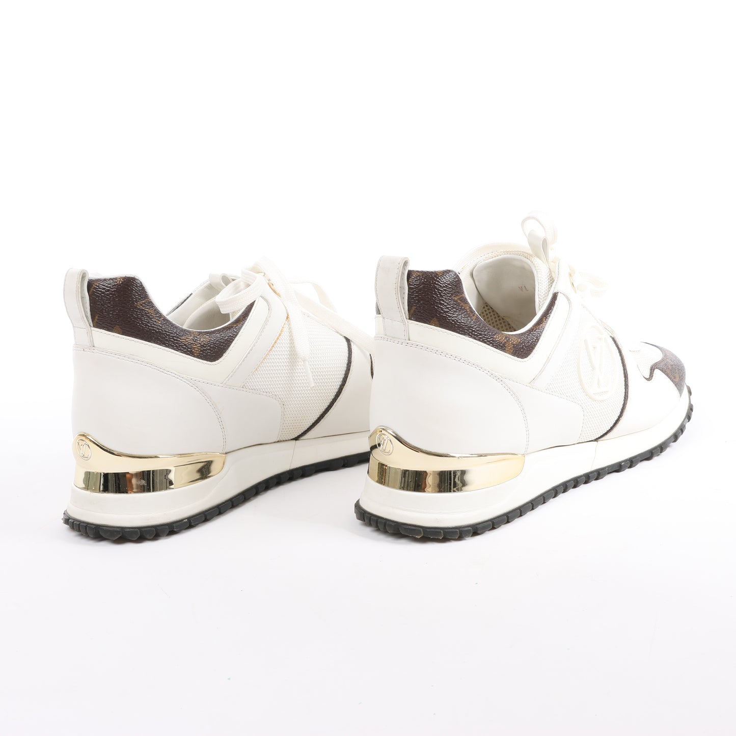 Louis Vuitton Run Away Sneakers aus Mesh und Monogram Canvas in Weiß/Braun, Größe 38,5 EU