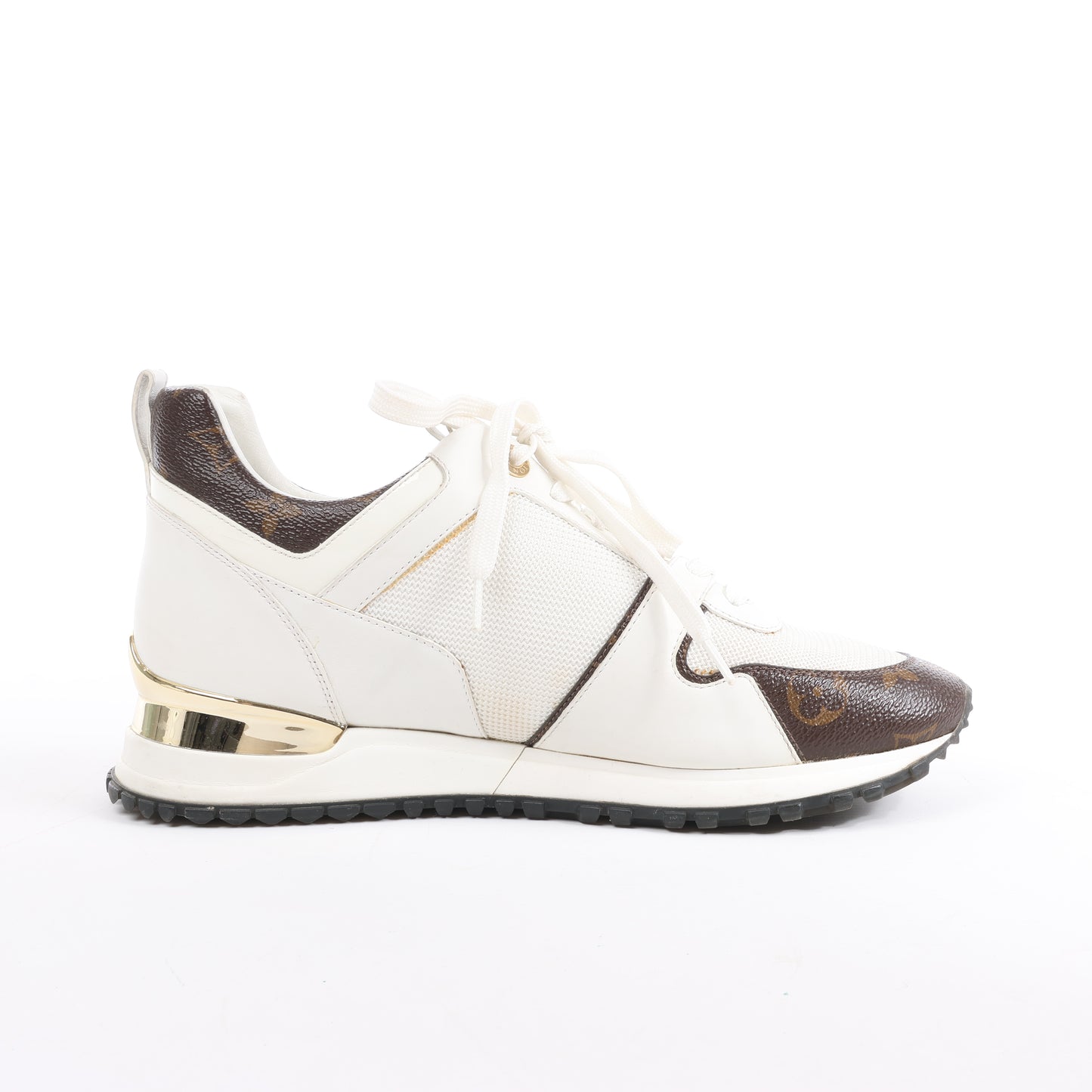 Louis Vuitton Run Away Sneakers aus Mesh und Monogram Canvas in Weiß/Braun, Größe 38,5 EU