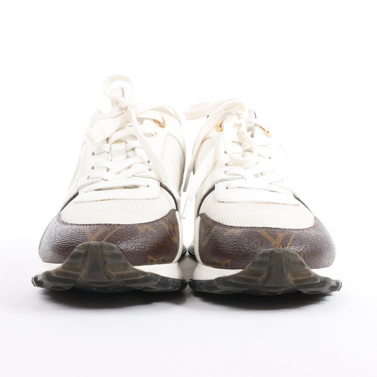 Louis Vuitton Run Away Sneakers aus Mesh und Monogram Canvas in Weiß/Braun, Größe 38,5 EU