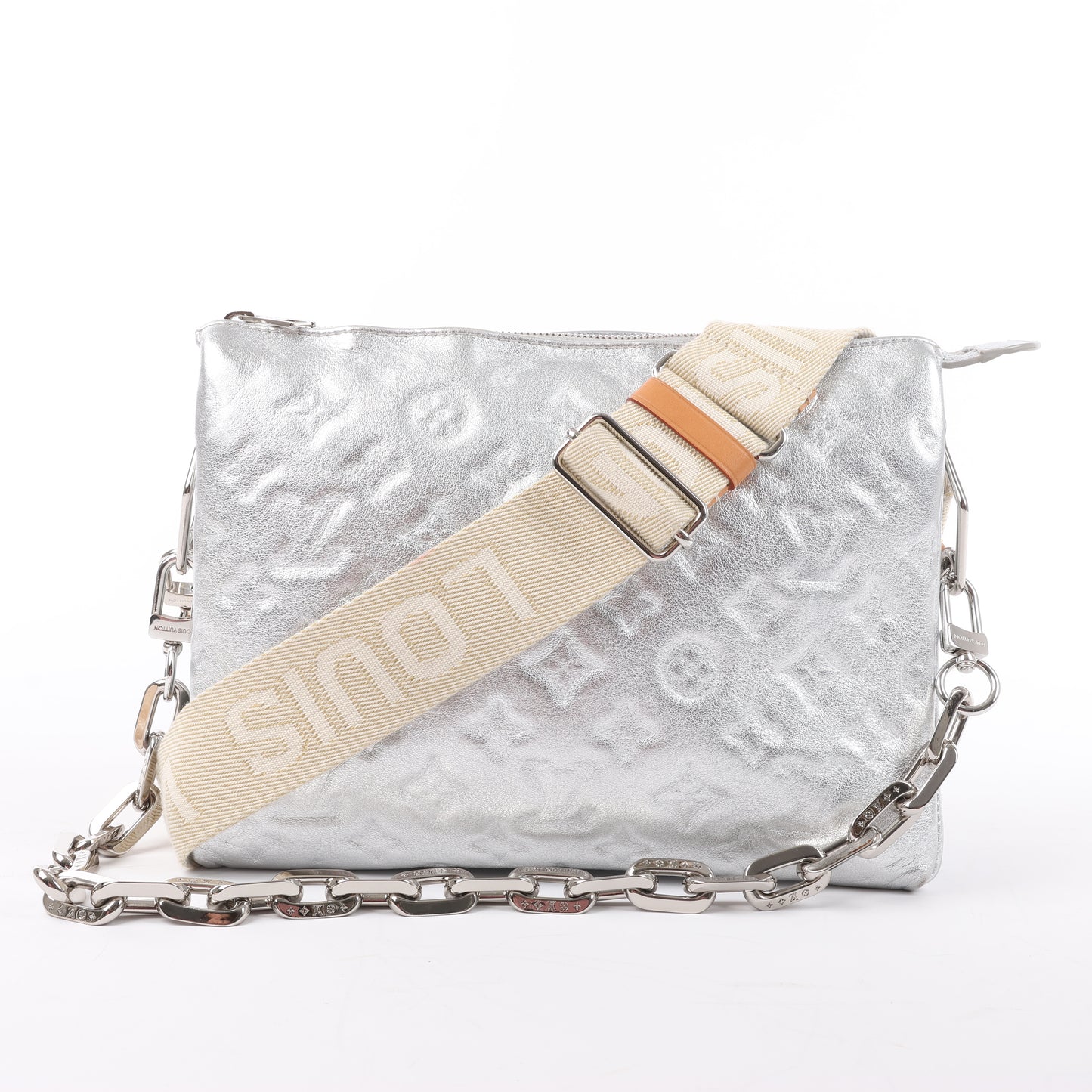 Louis Vuitton Coussin PM 2Way-Umhängetasche mit Monogrammprägung in Silber M57913