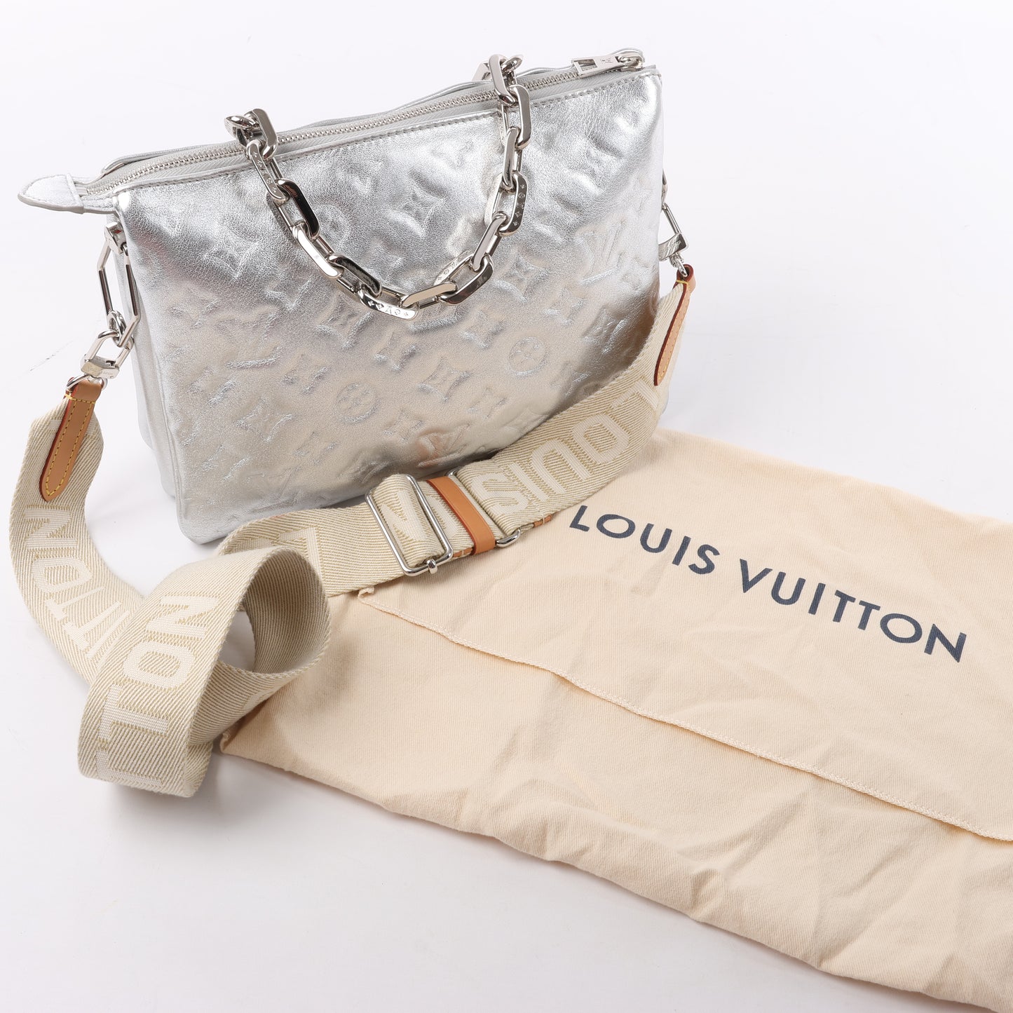Louis Vuitton Coussin PM 2Way-Umhängetasche mit Monogrammprägung in Silber M57913