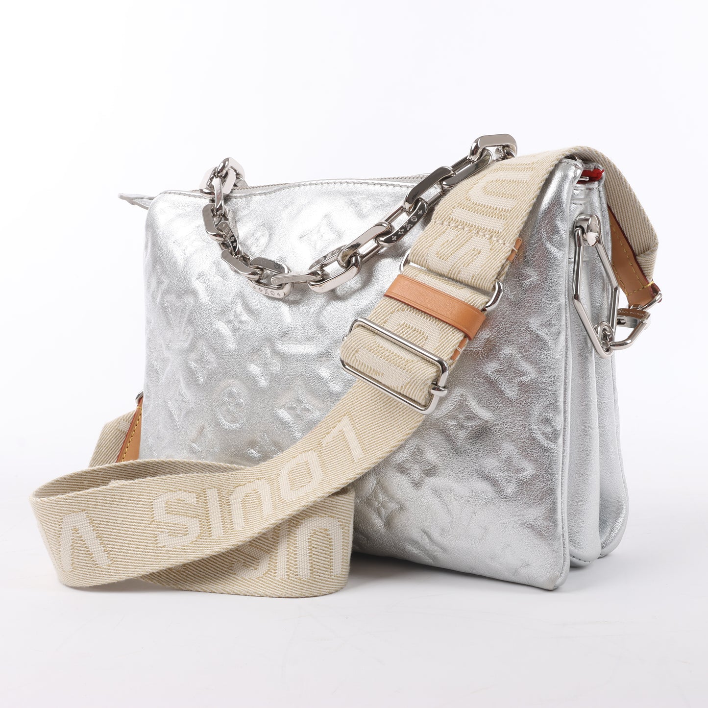 Louis Vuitton Coussin PM 2Way-Umhängetasche mit Monogrammprägung in Silber M57913