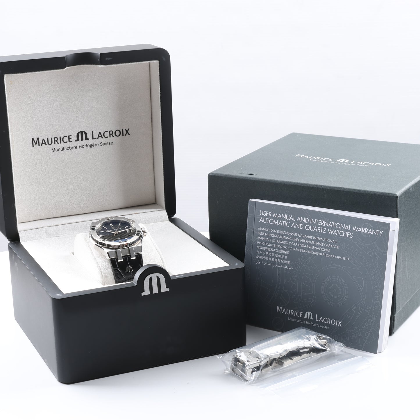 Maurice Lacroix Aikon 39mm AI6007-SS002-330-1 AY36727 SS & Leather AT Black Dial Watch