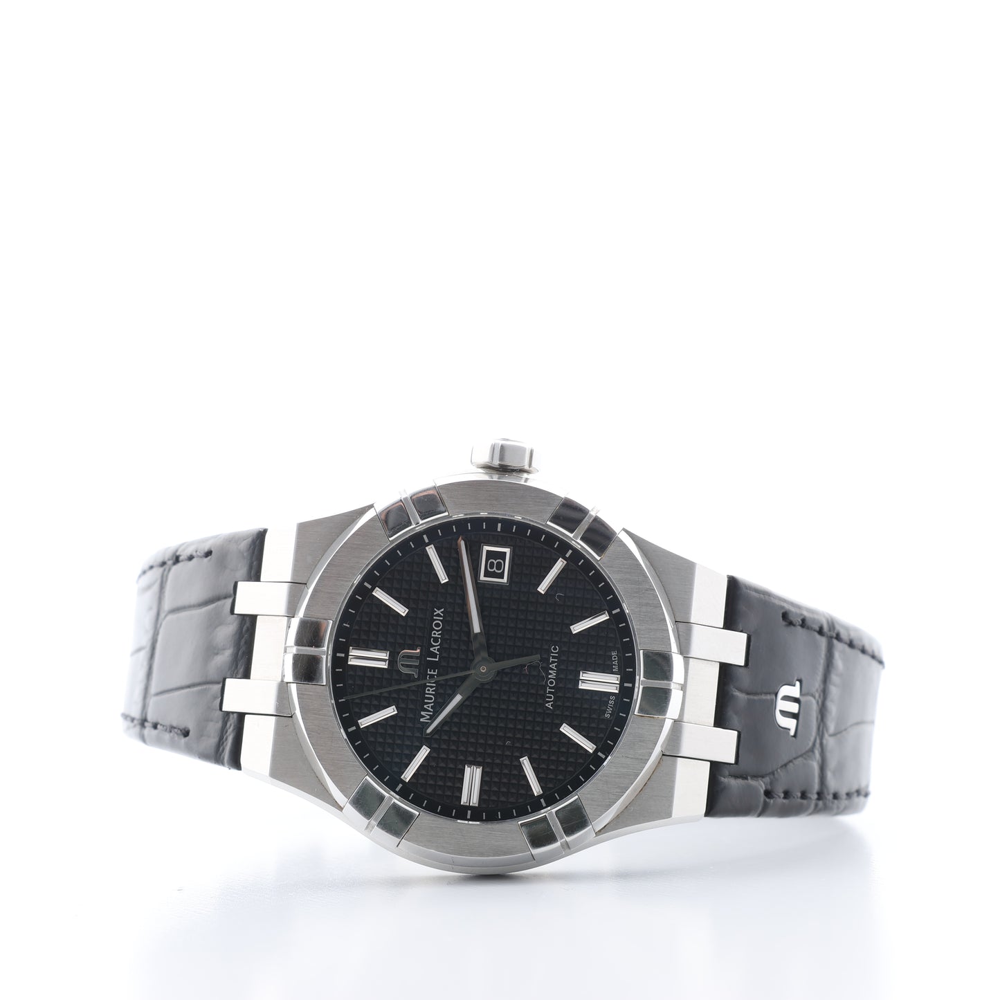 Maurice Lacroix Aikon 39mm AI6007-SS002-330-1 AY36727 SS & Leather AT Black Dial Watch