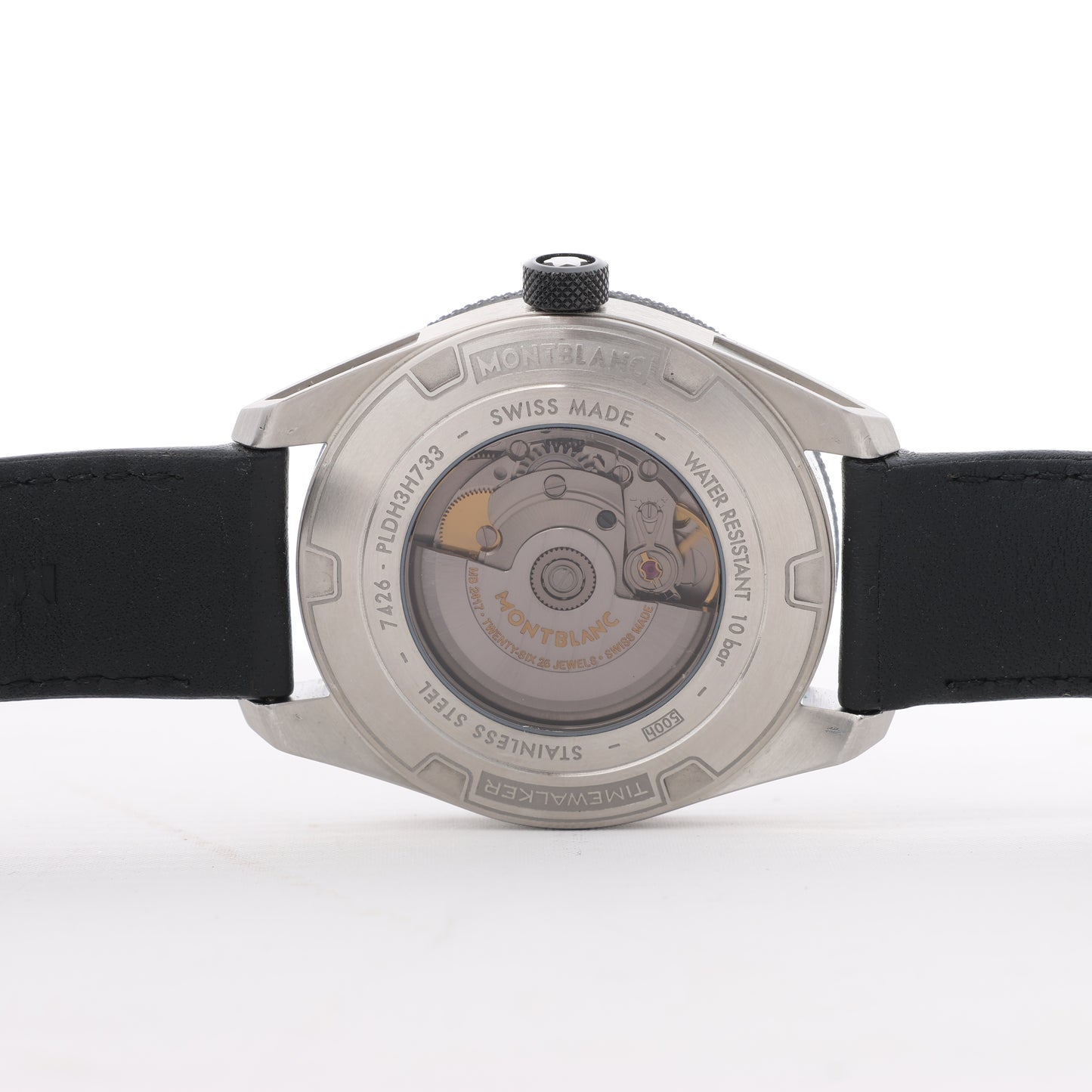 Montblanc Timewalker 7426 PLDH3H733 SS & Leder AT Uhr mit schwarzem Zifferblatt