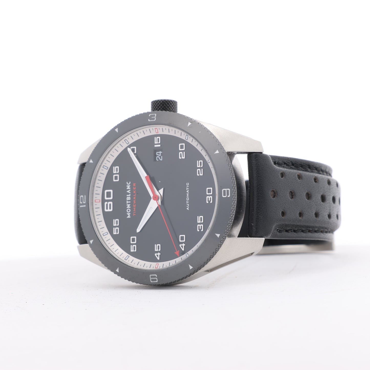Montblanc Timewalker 7426 PLDH3H733 SS & Leder AT Uhr mit schwarzem Zifferblatt