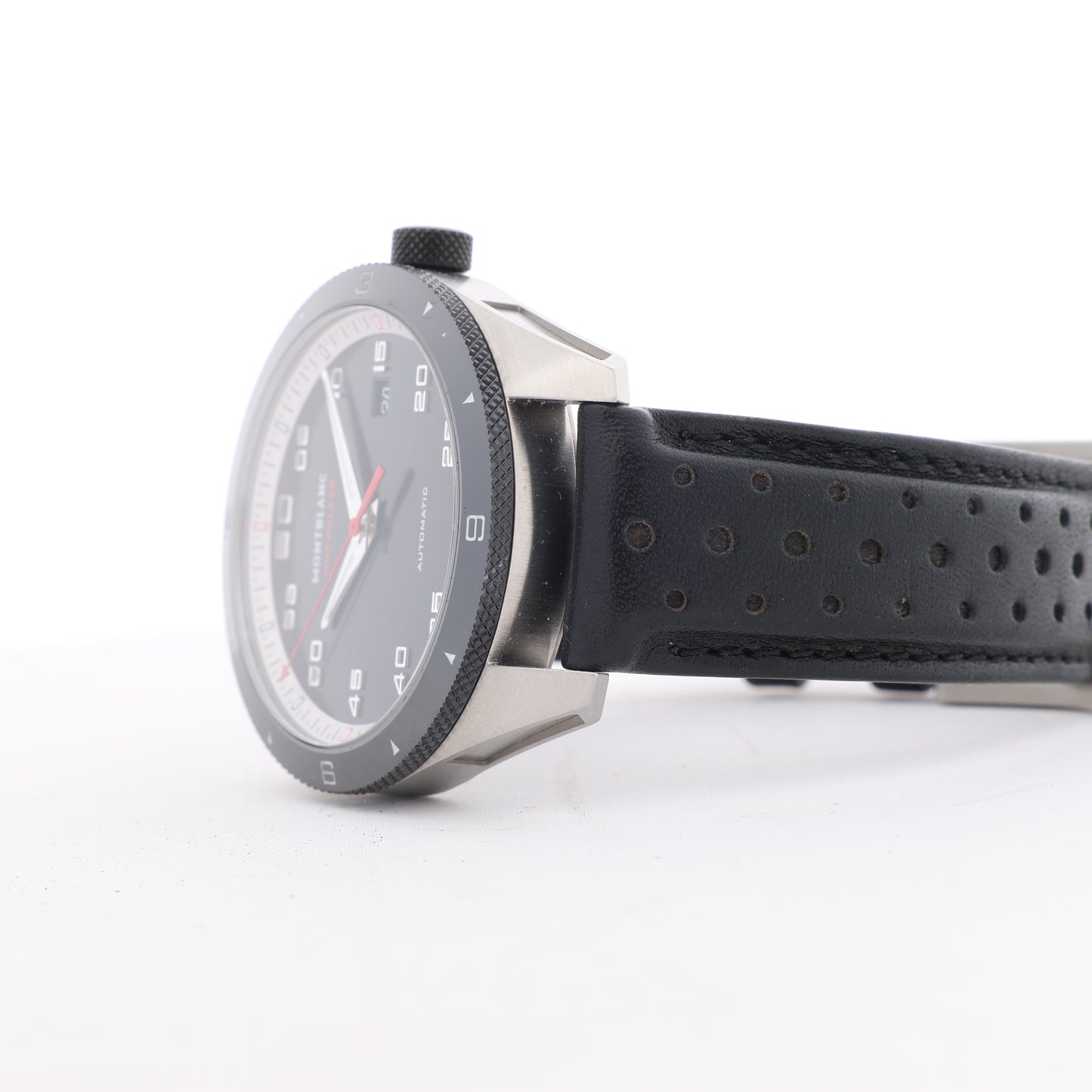 Montblanc Timewalker 7426 PLDH3H733 SS & Leder AT Uhr mit schwarzem Zifferblatt