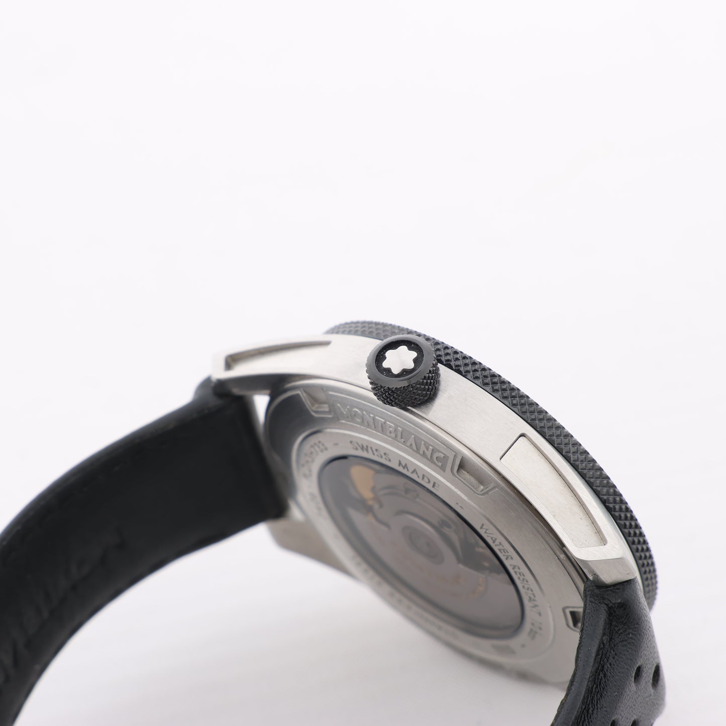 Montblanc Timewalker 7426 PLDH3H733 SS & Leder AT Uhr mit schwarzem Zifferblatt