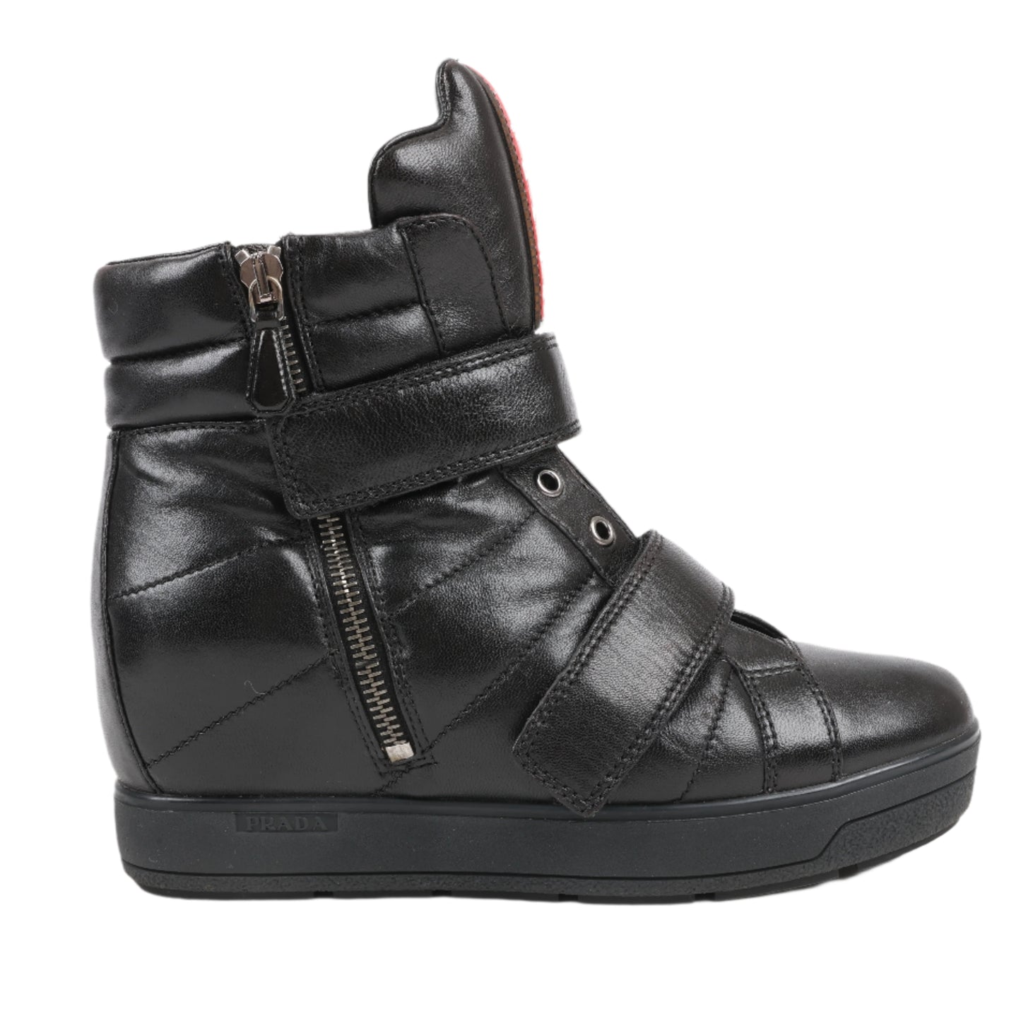 PRADA Sport Leather High-top Sneakers in Black 3TZ047, Size 36.5 EU