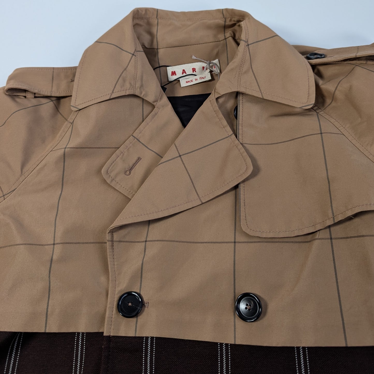 Marni Checkered Two-Tone Trench Coat, Size 38