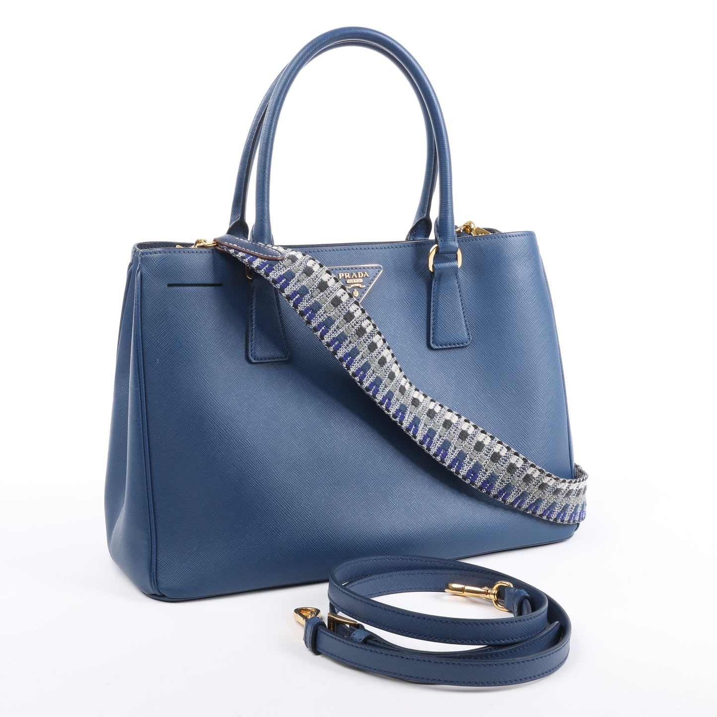 Sac à main Prada Galleria Saffiano Lux en cuir bleu