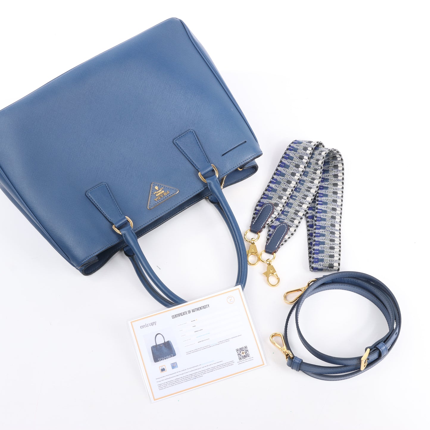 Sac à main Prada Galleria Saffiano Lux en cuir bleu