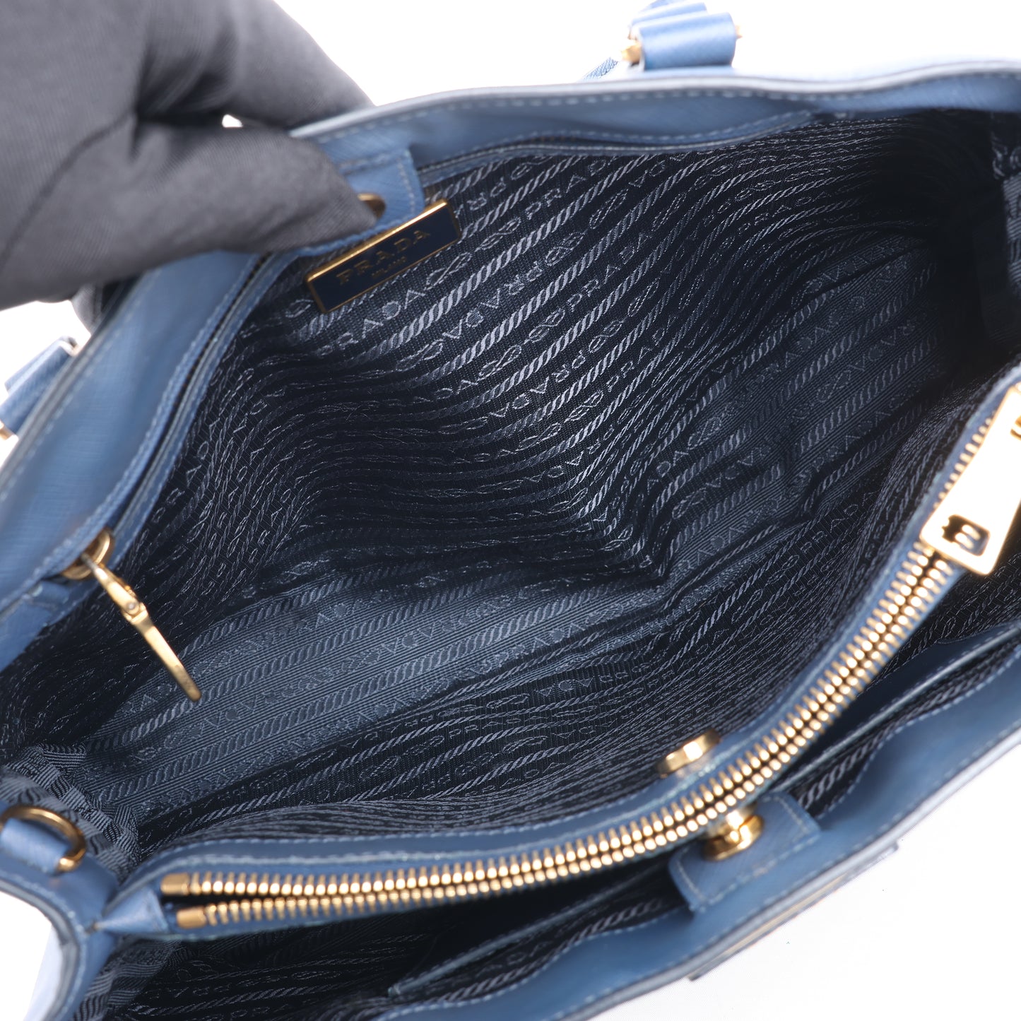 Sac à main Prada Galleria Saffiano Lux en cuir bleu