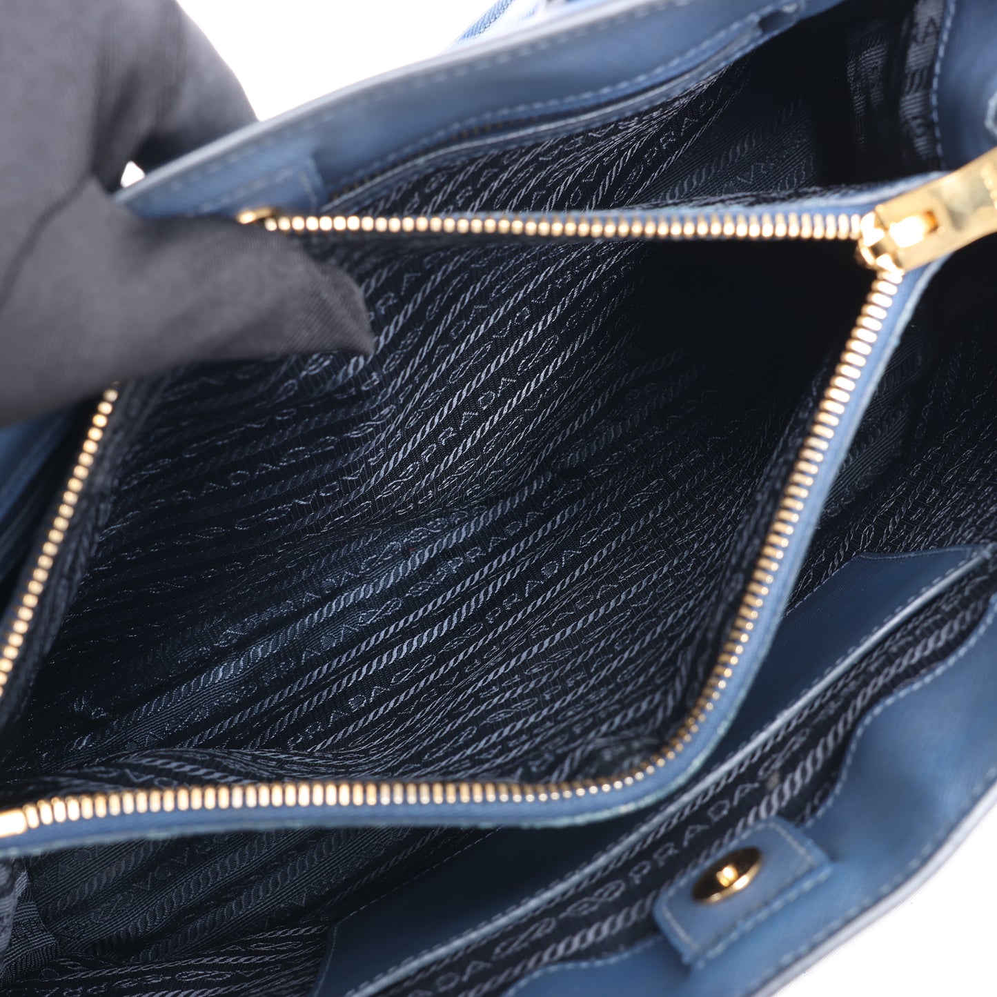 Sac à main Prada Galleria Saffiano Lux en cuir bleu