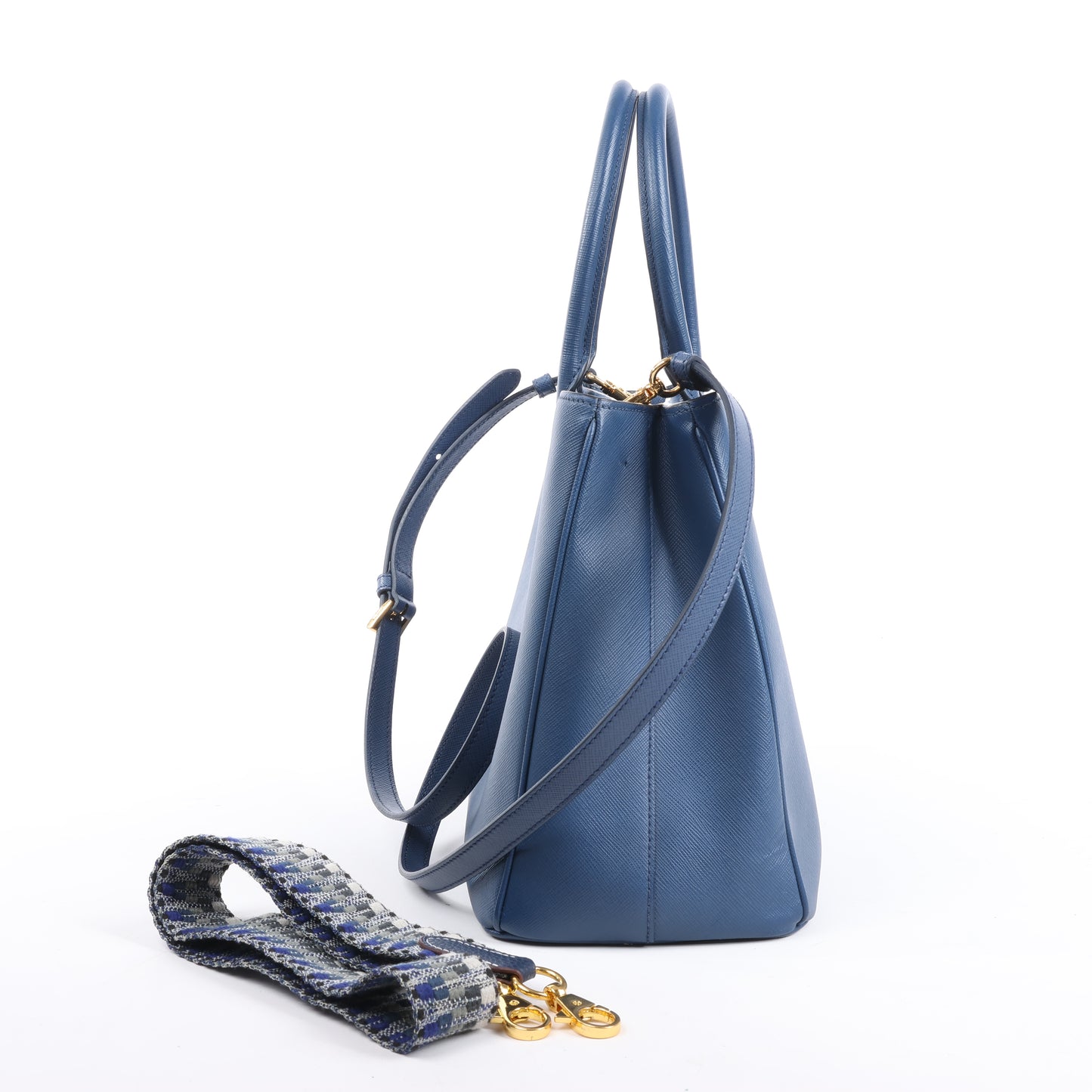 Sac à main Prada Galleria Saffiano Lux en cuir bleu