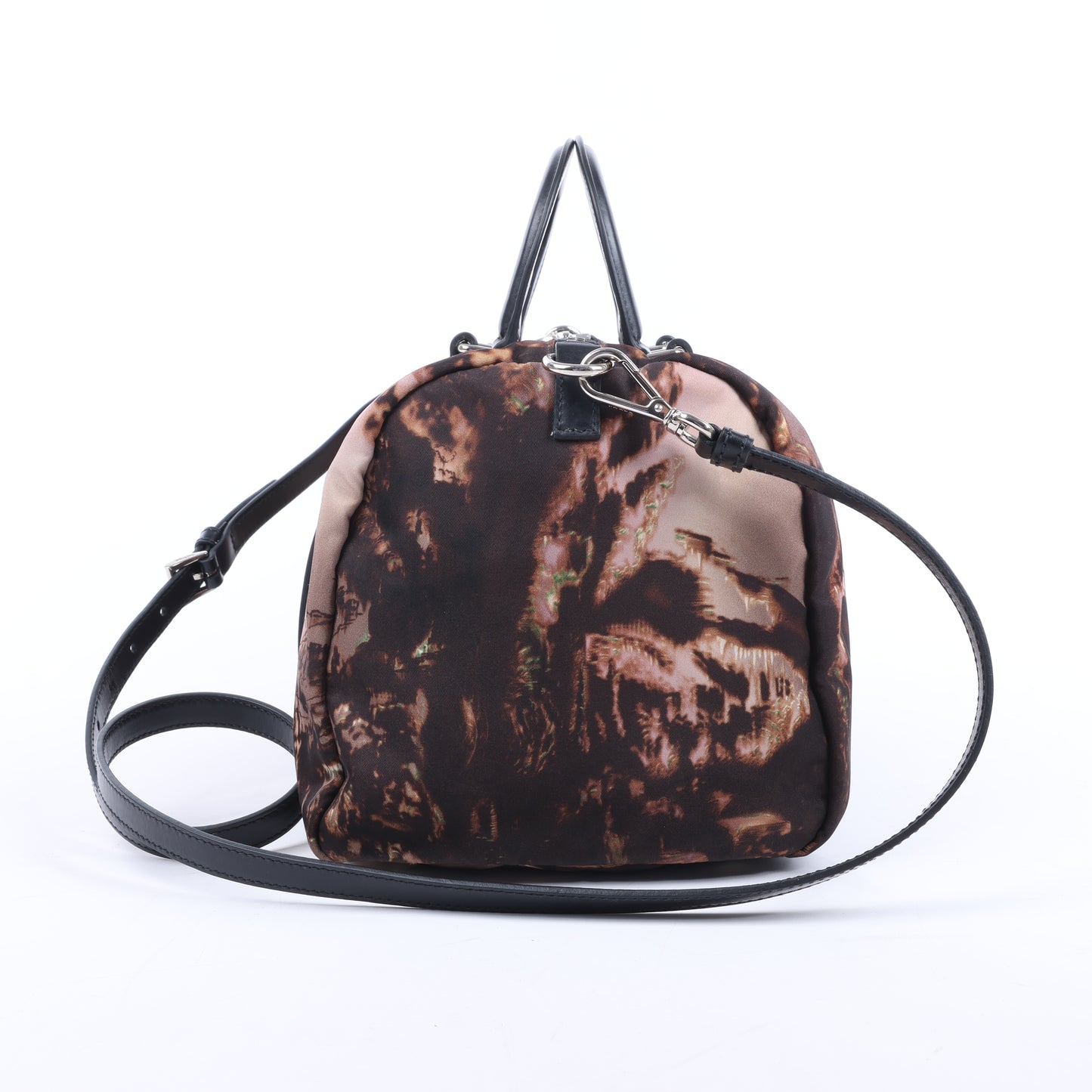 Prada Tessuto Stampato 2-Wege-Handtasche aus Nylon und Leder in Schwarz x Lila BL0922