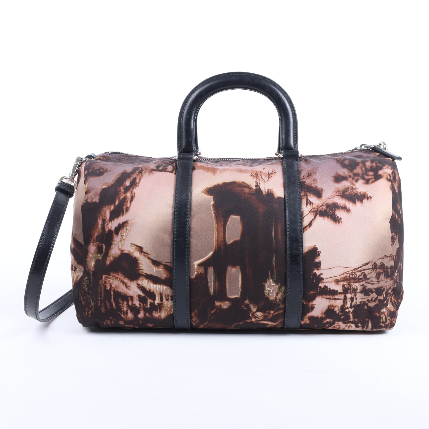 Prada Tessuto Stampato 2-Wege-Handtasche aus Nylon und Leder in Schwarz x Lila BL0922