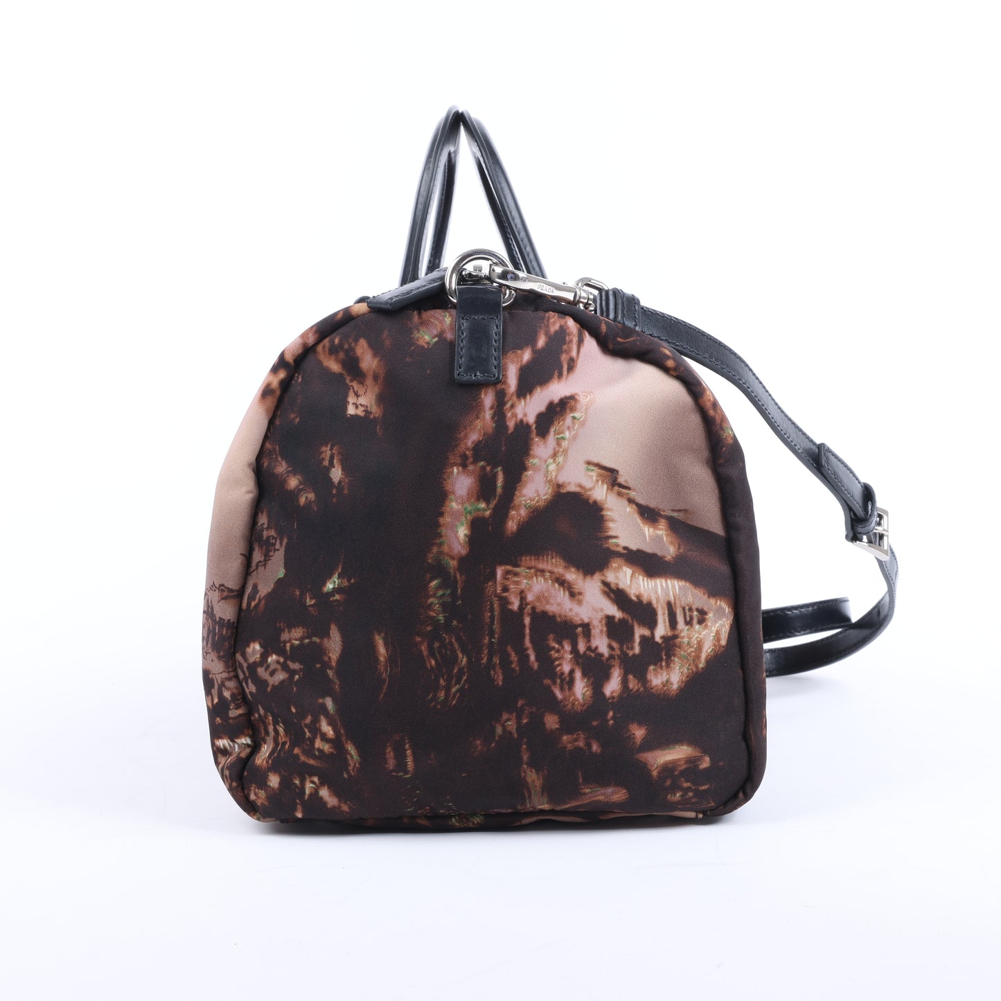 Prada Tessuto Stampato 2-Wege-Handtasche aus Nylon und Leder in Schwarz x Lila BL0922