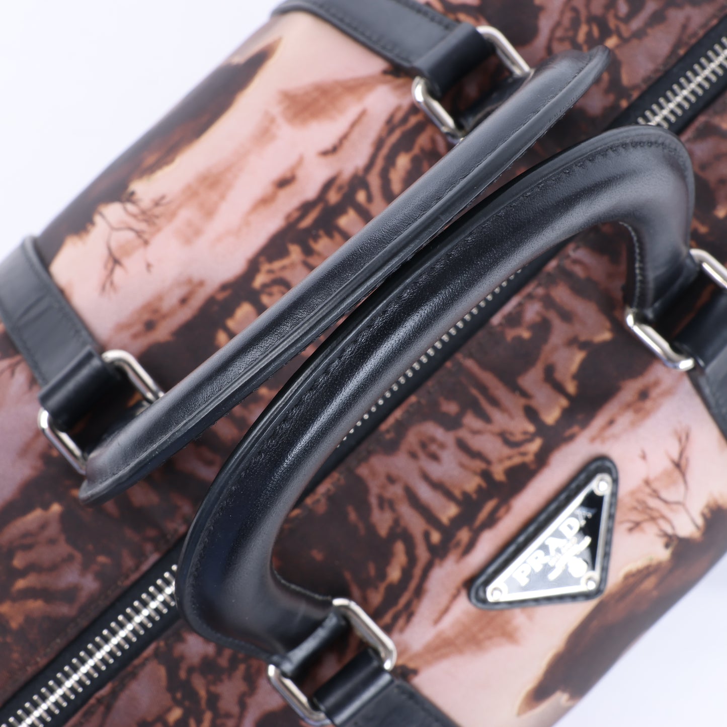 Prada Tessuto Stampato 2-Wege-Handtasche aus Nylon und Leder in Schwarz x Lila BL0922