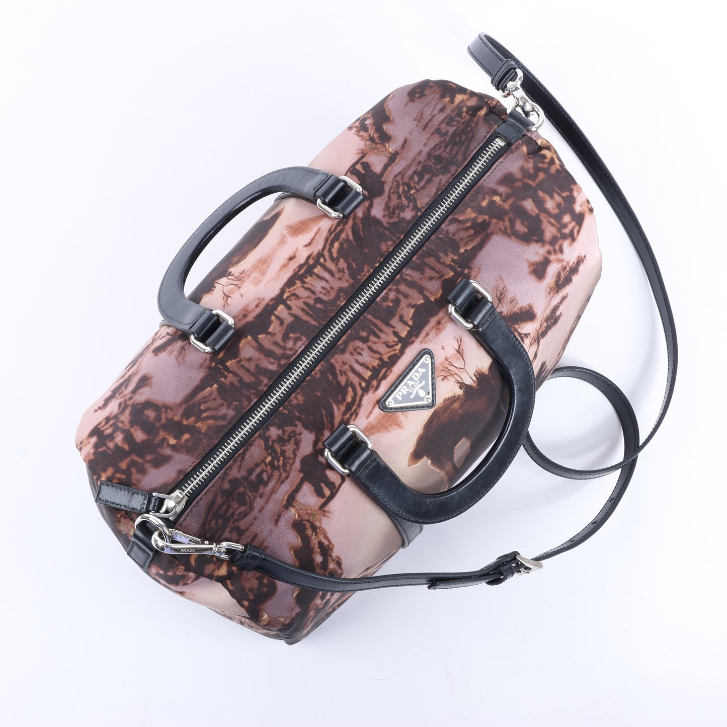 Prada Tessuto Stampato 2-Wege-Handtasche aus Nylon und Leder in Schwarz x Lila BL0922