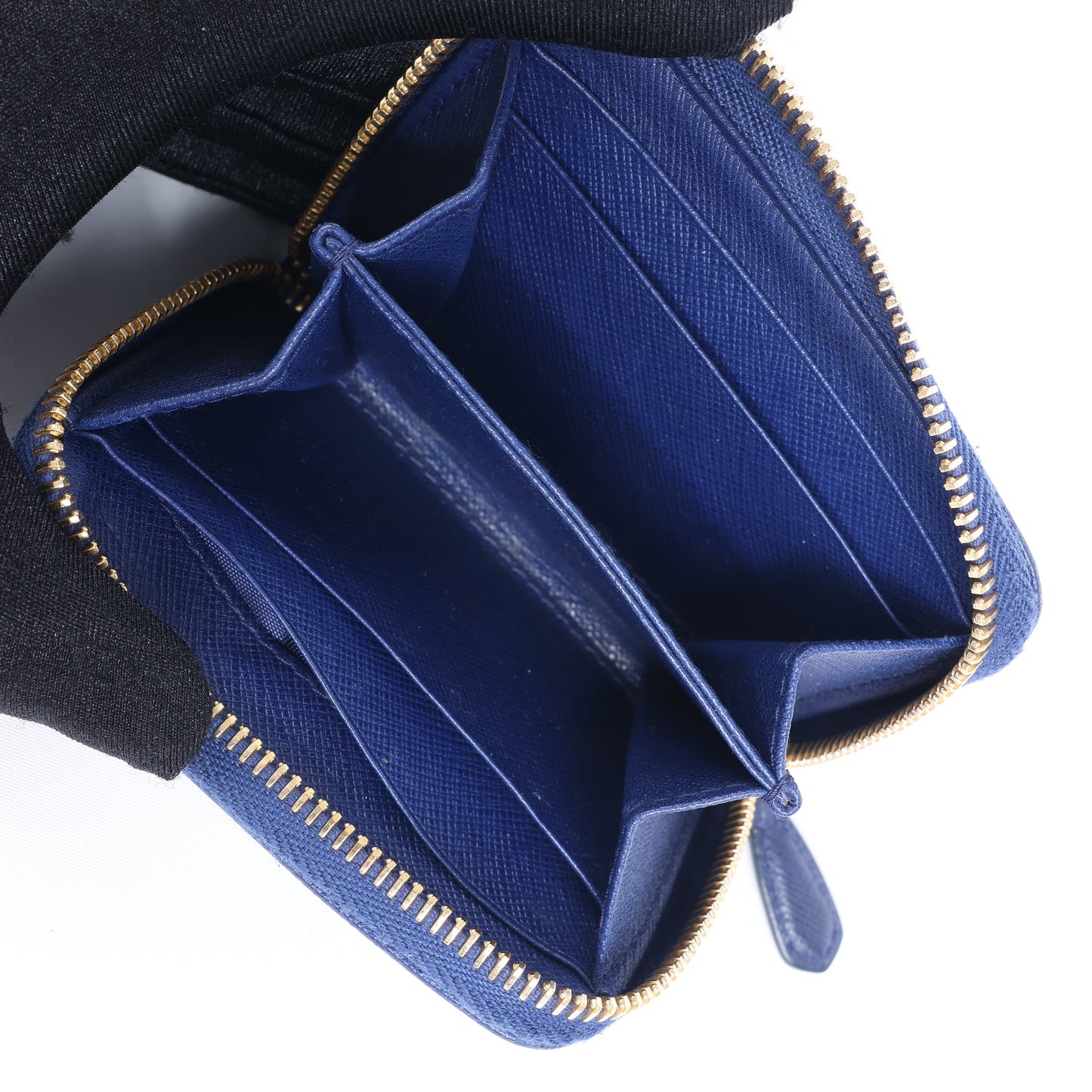 Prada – Münzgeldbörse aus Saffiano-Metall 1MM268 aus blauem Leder