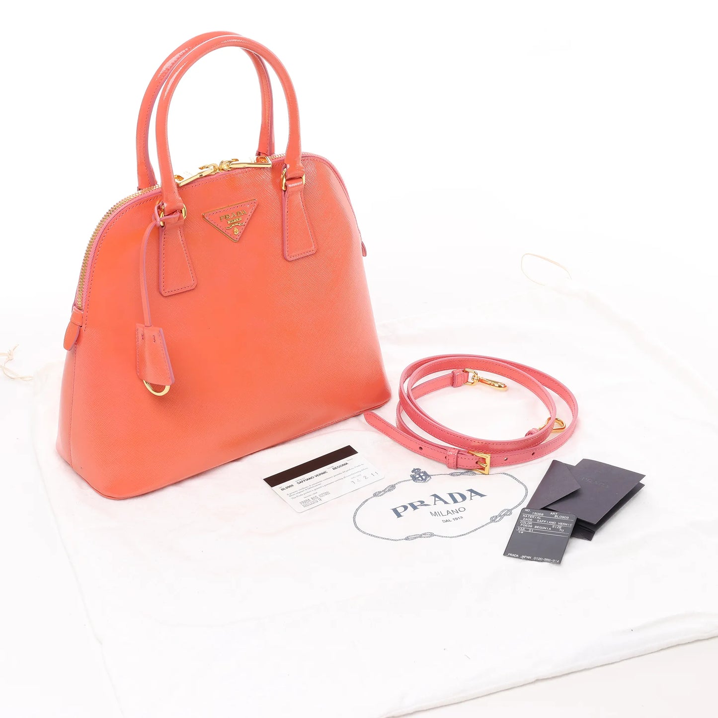 Prada Saffiano Vernice Dome Leather 2Way Handbag in Begonia BL0909