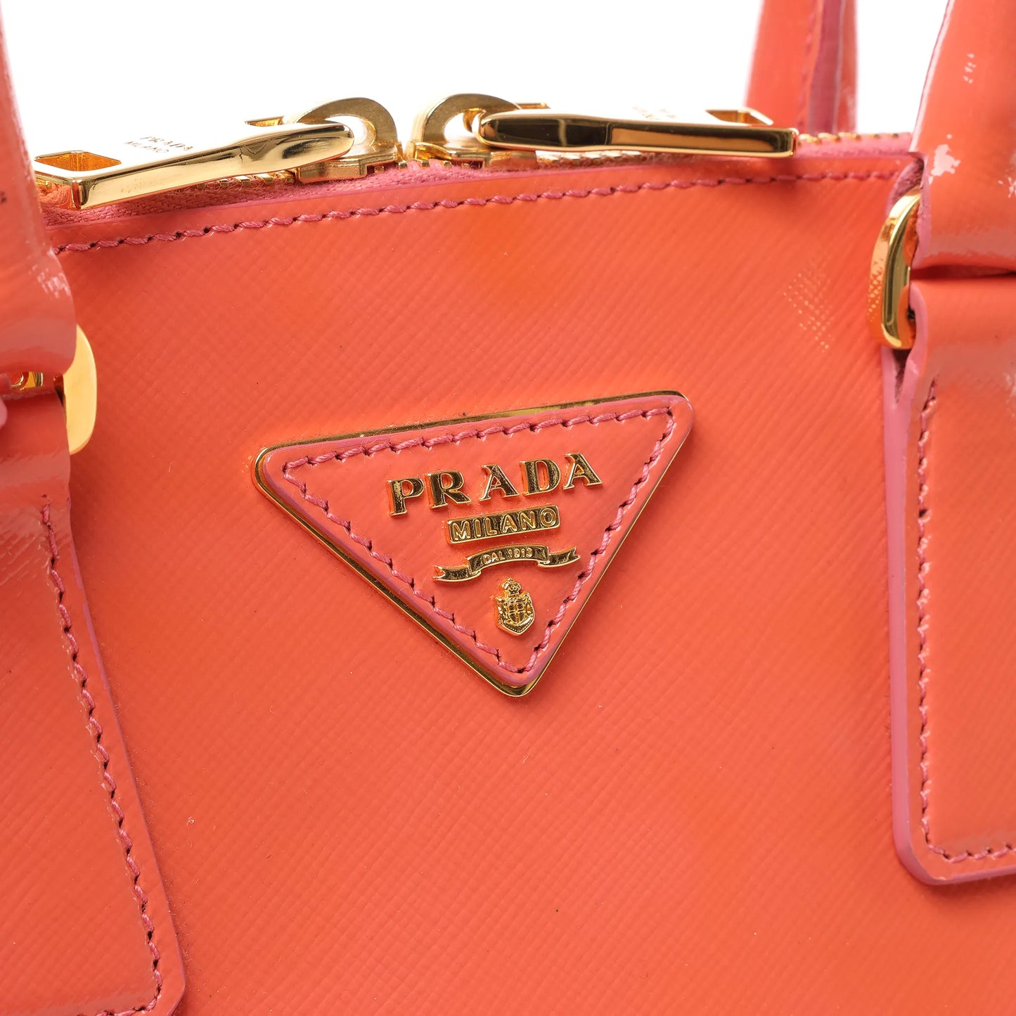 Prada Saffiano Vernice Dome Leather 2Way Handbag in Begonia BL0909