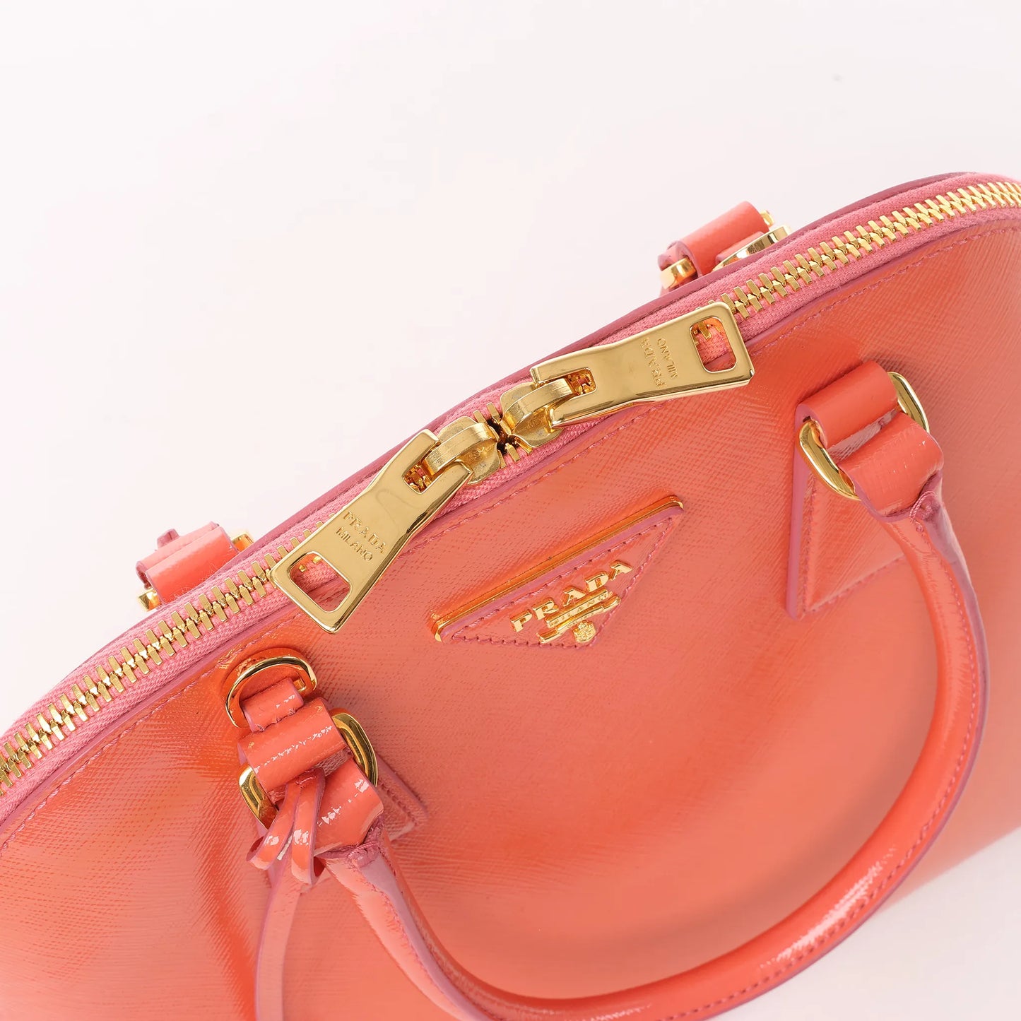 Prada Saffiano Vernice Dome Leather 2Way Handbag in Begonia BL0909