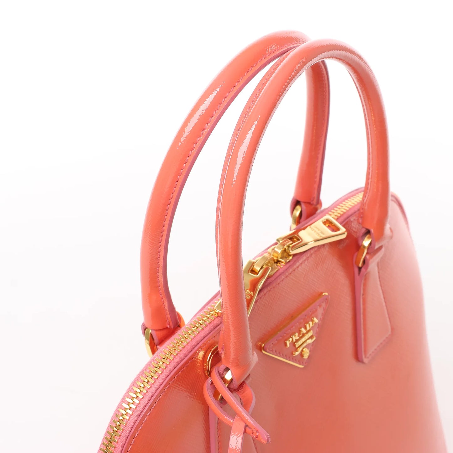 Prada Saffiano Vernice Dome Leather 2Way Handbag in Begonia BL0909