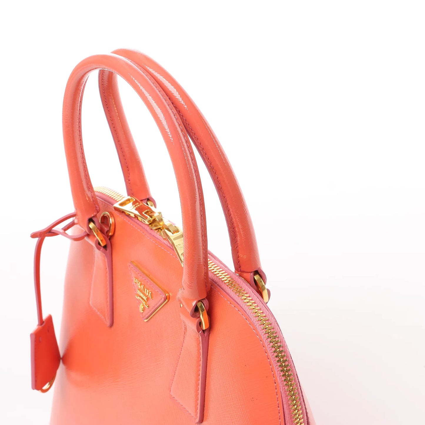 Prada Saffiano Vernice Dome Leather 2Way Handbag in Begonia BL0909