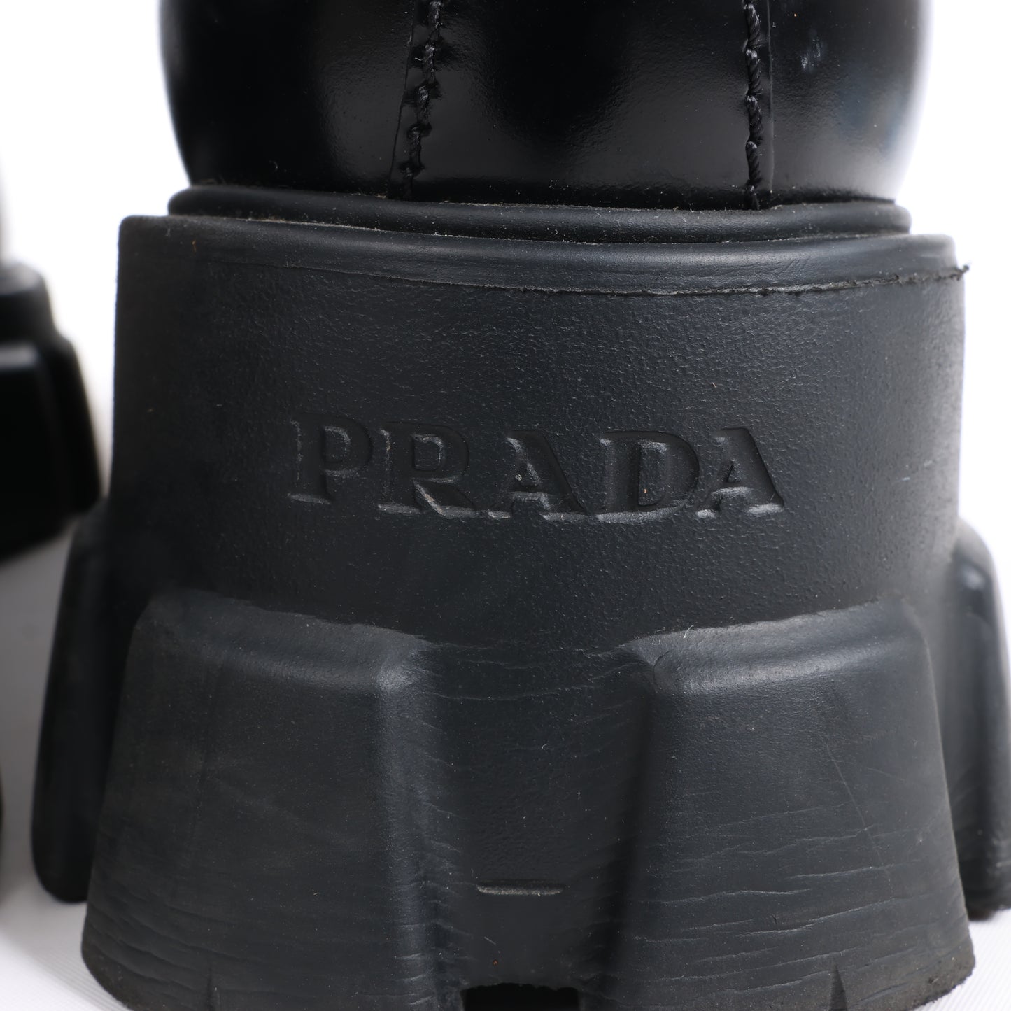 PRADA Spazzolato Triangle Logo Monolith Pointy 55mm Loafers in Black, Size 38.5 EU