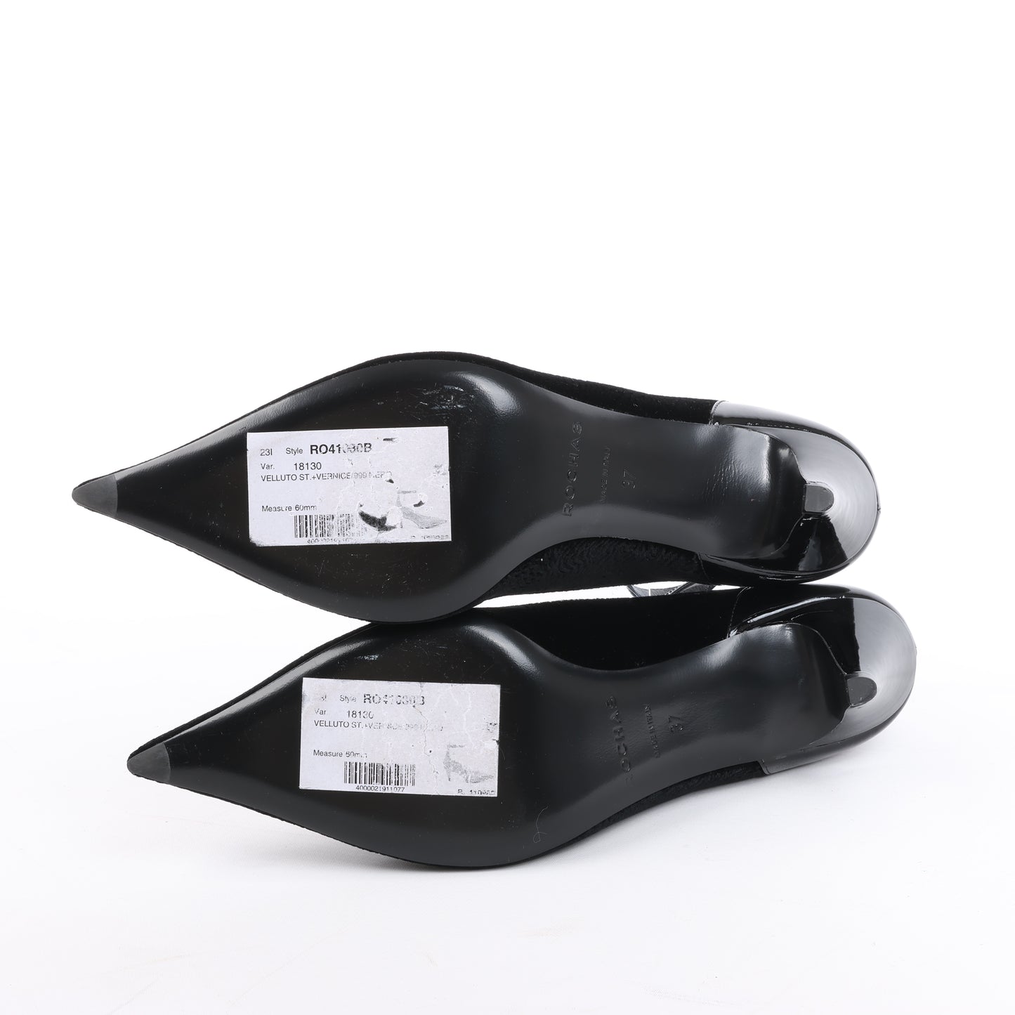 ROCHAS Pumps aus Samt und Lackleder in Schwarz, Größe 37 EU