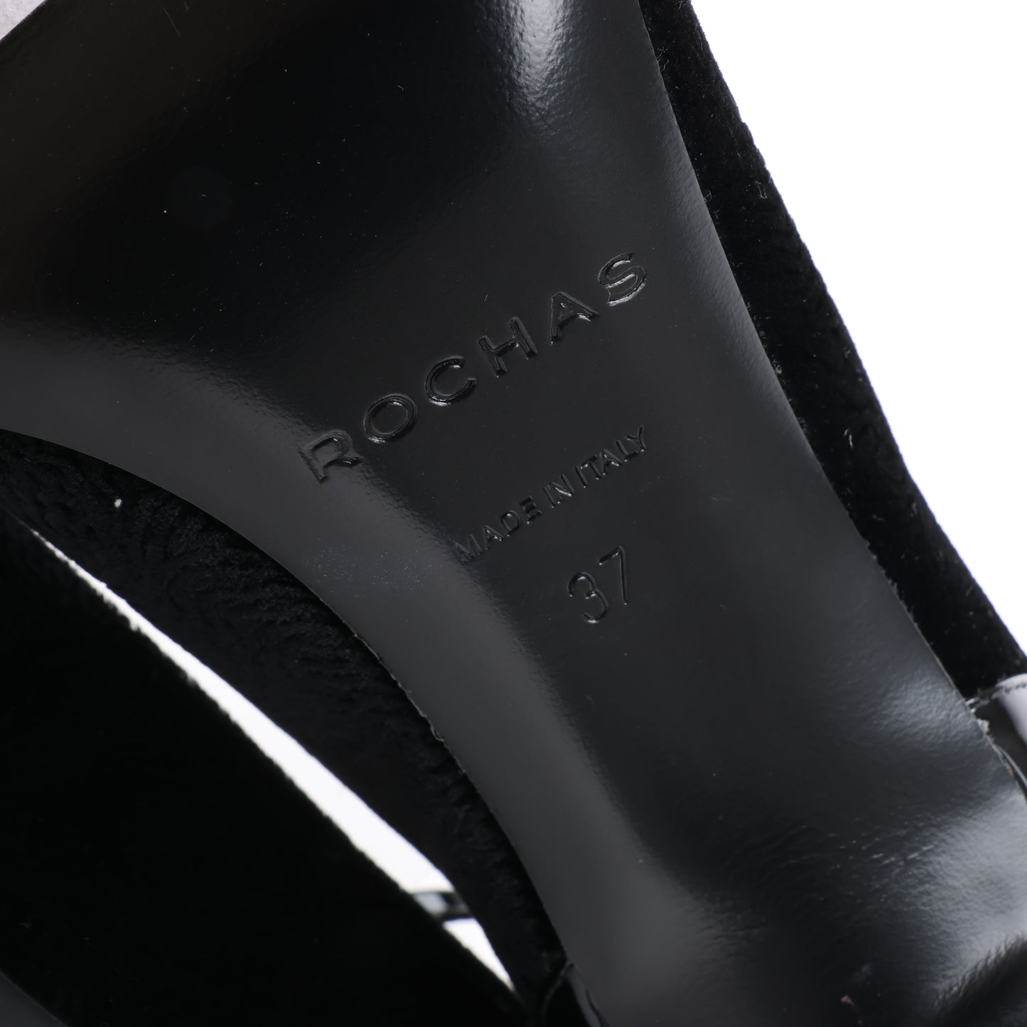 ROCHAS Pumps aus Samt und Lackleder in Schwarz, Größe 37 EU
