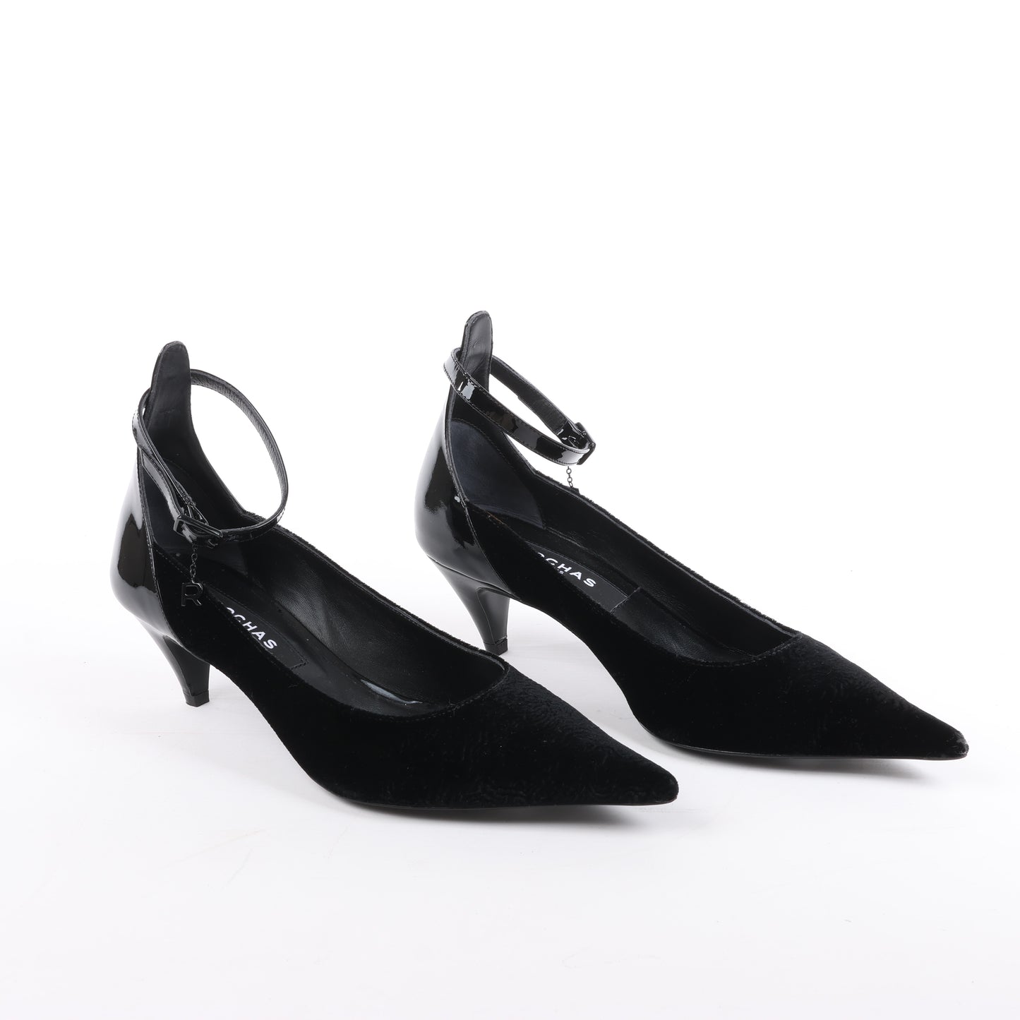 ROCHAS Pumps aus Samt und Lackleder in Schwarz, Größe 37 EU