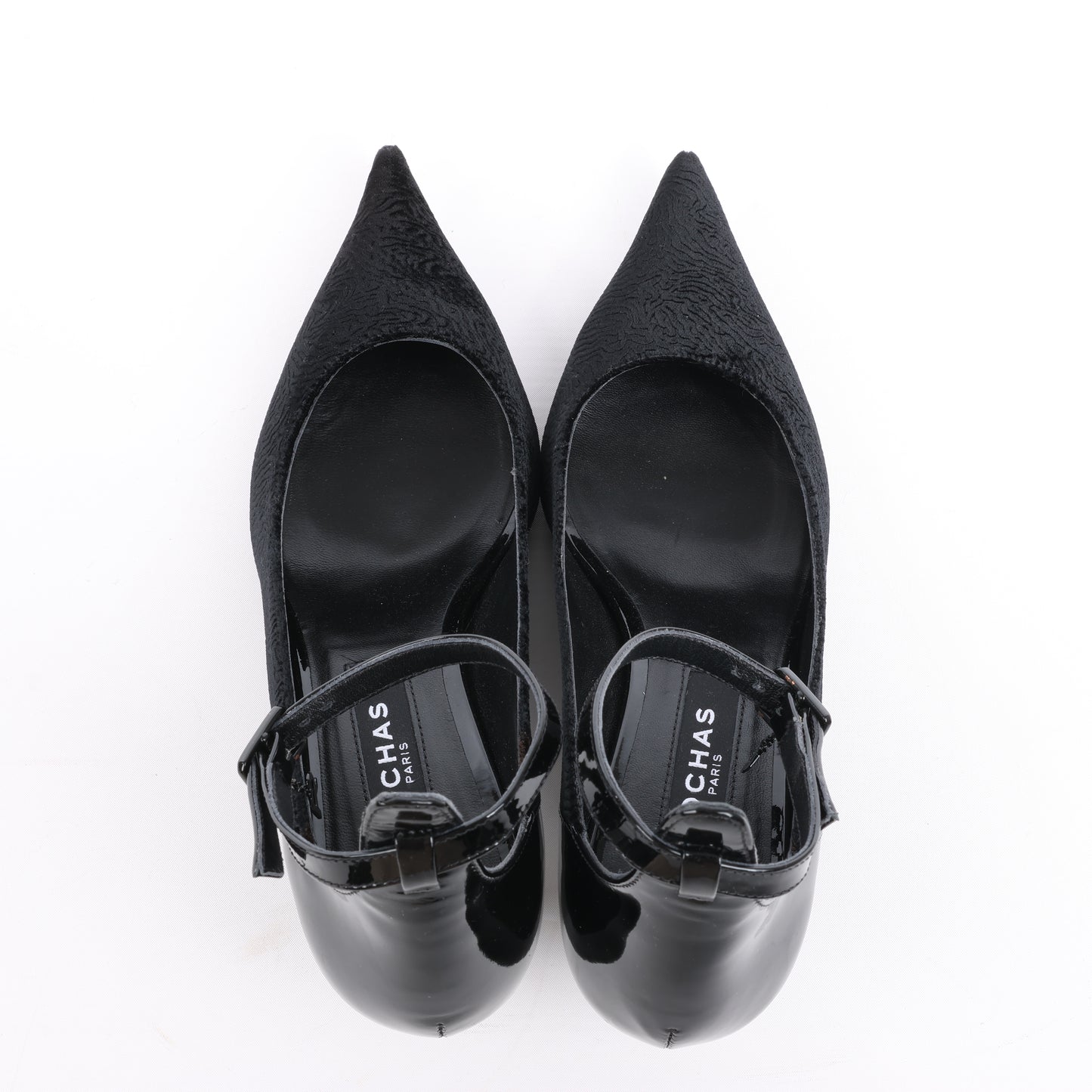 ROCHAS Pumps aus Samt und Lackleder in Schwarz, Größe 37 EU