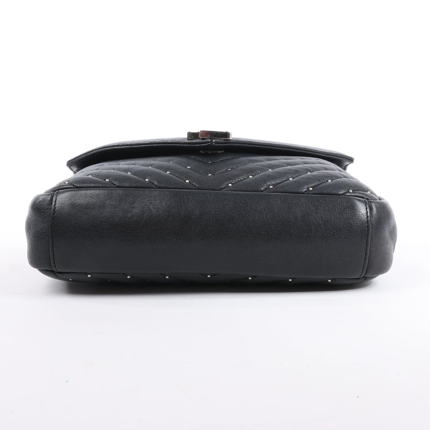 Saint Laurent Paris College Leather x Rhinestone Chain Shoulder Bag in Black 428056