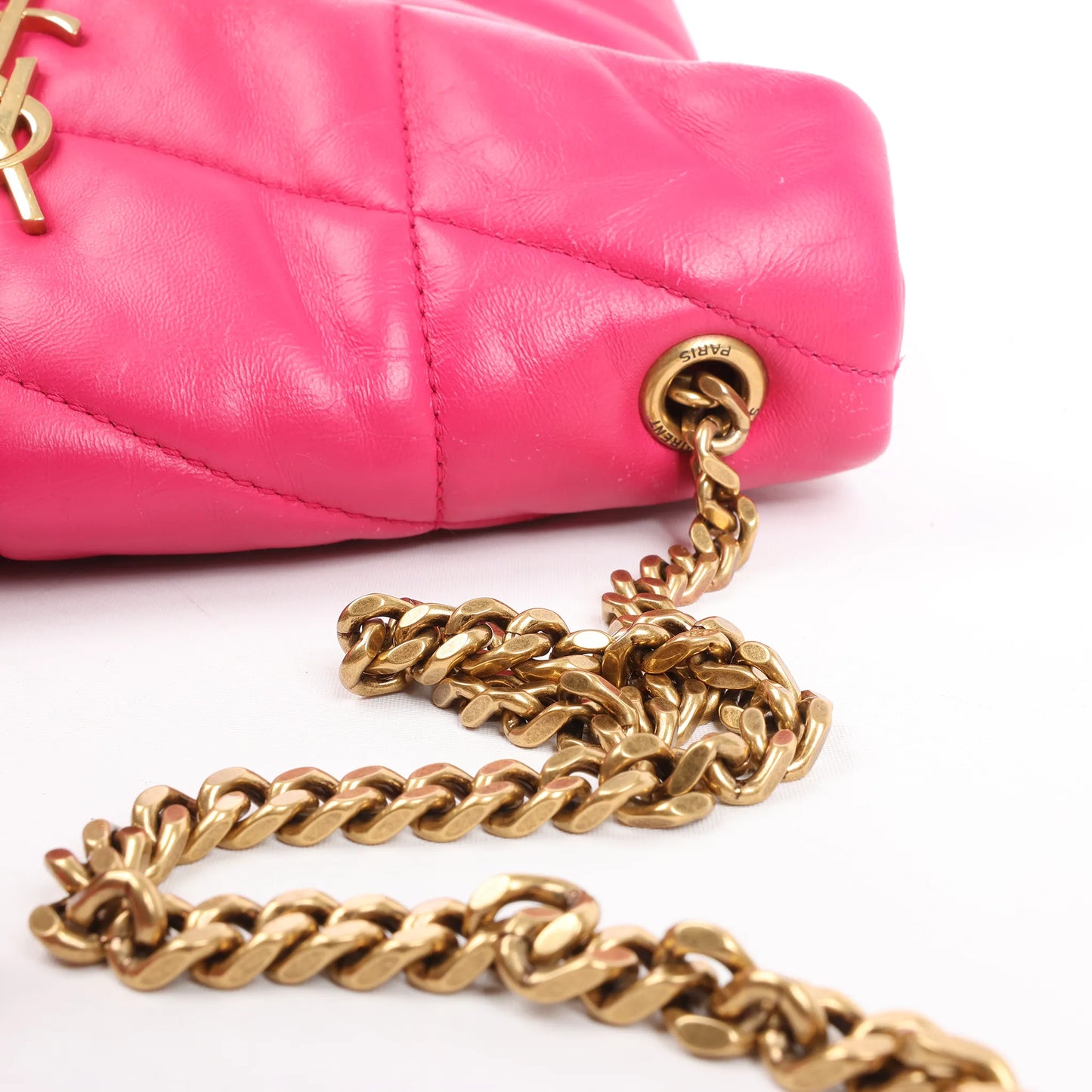 Saint Laurent Paris Loulou Puffer Leather Chain Shoulder Bag in Pink 620333
