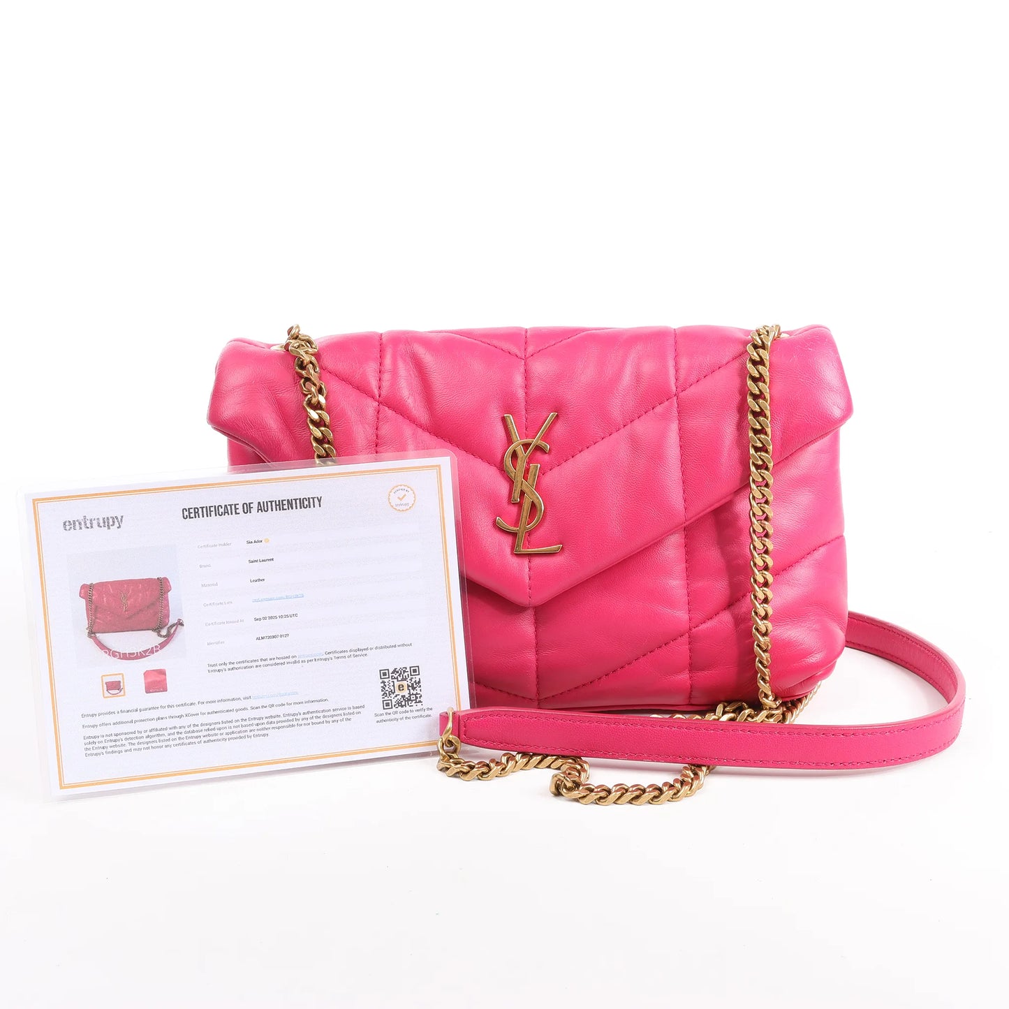 Saint Laurent Paris Loulou Puffer Leather Chain Shoulder Bag in Pink 620333